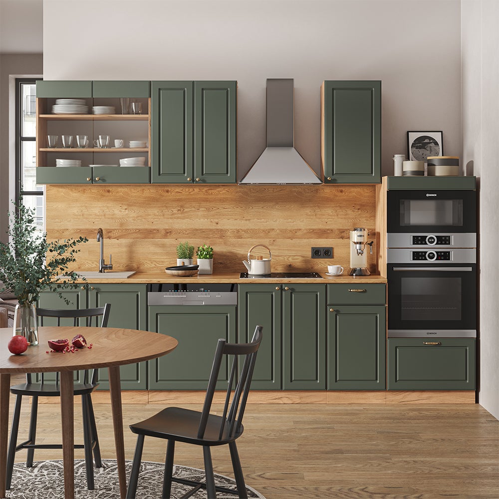 Vicco Cucina componibile Fame-Line, Quercia verde-oro Country/oro Power, 300 cm con armadio alto, senza piano di lavoro - 6