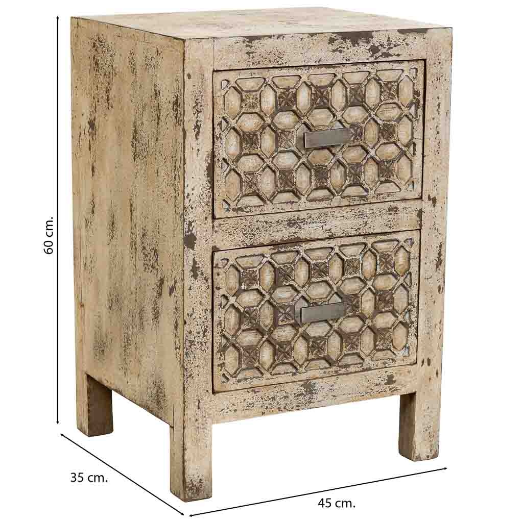 Comodino in legno fatto a mano, grigio, 45x35x60h cm - 3