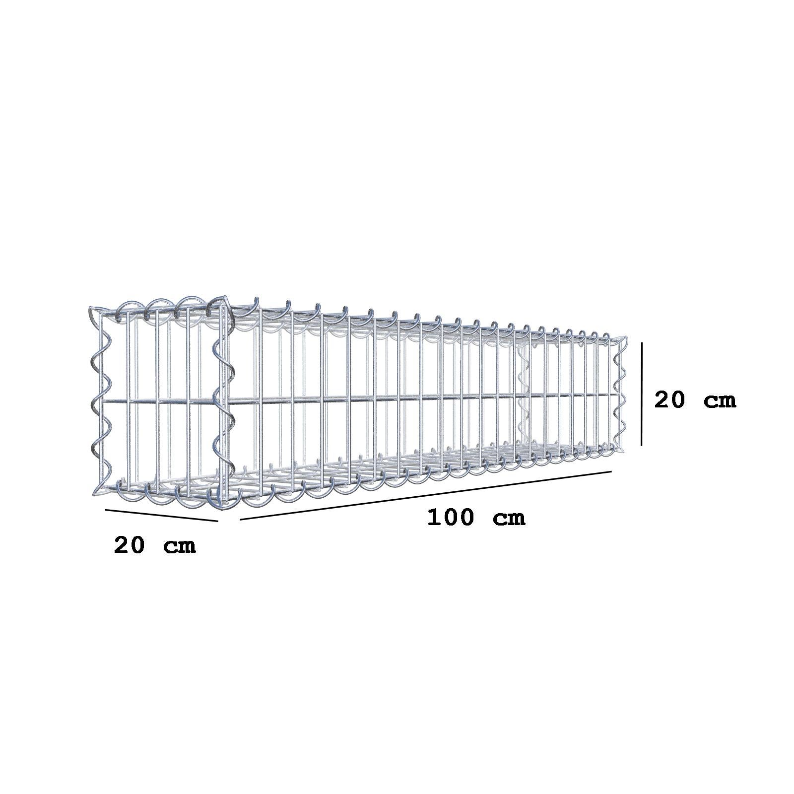 Gavión de acero galvanizado 100x20x20cm (LxAxP), malla 5 x 10cm, Espiral, jaula metálica para muro o jardín - 2