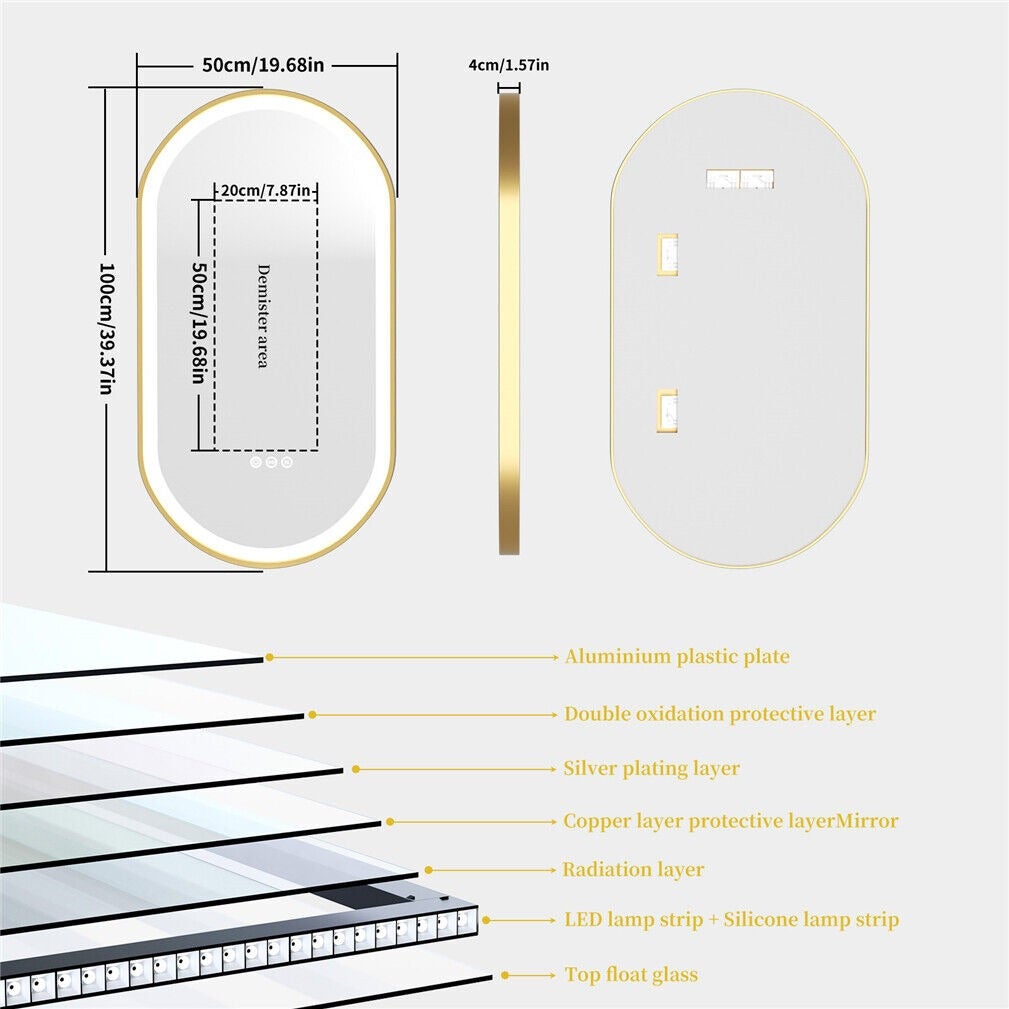Miroir Salle de Bain LED 100x50cm Miroir Lumineux Anti Buée 3 Couleurs Réglables+Mémoire+Tactile - 5