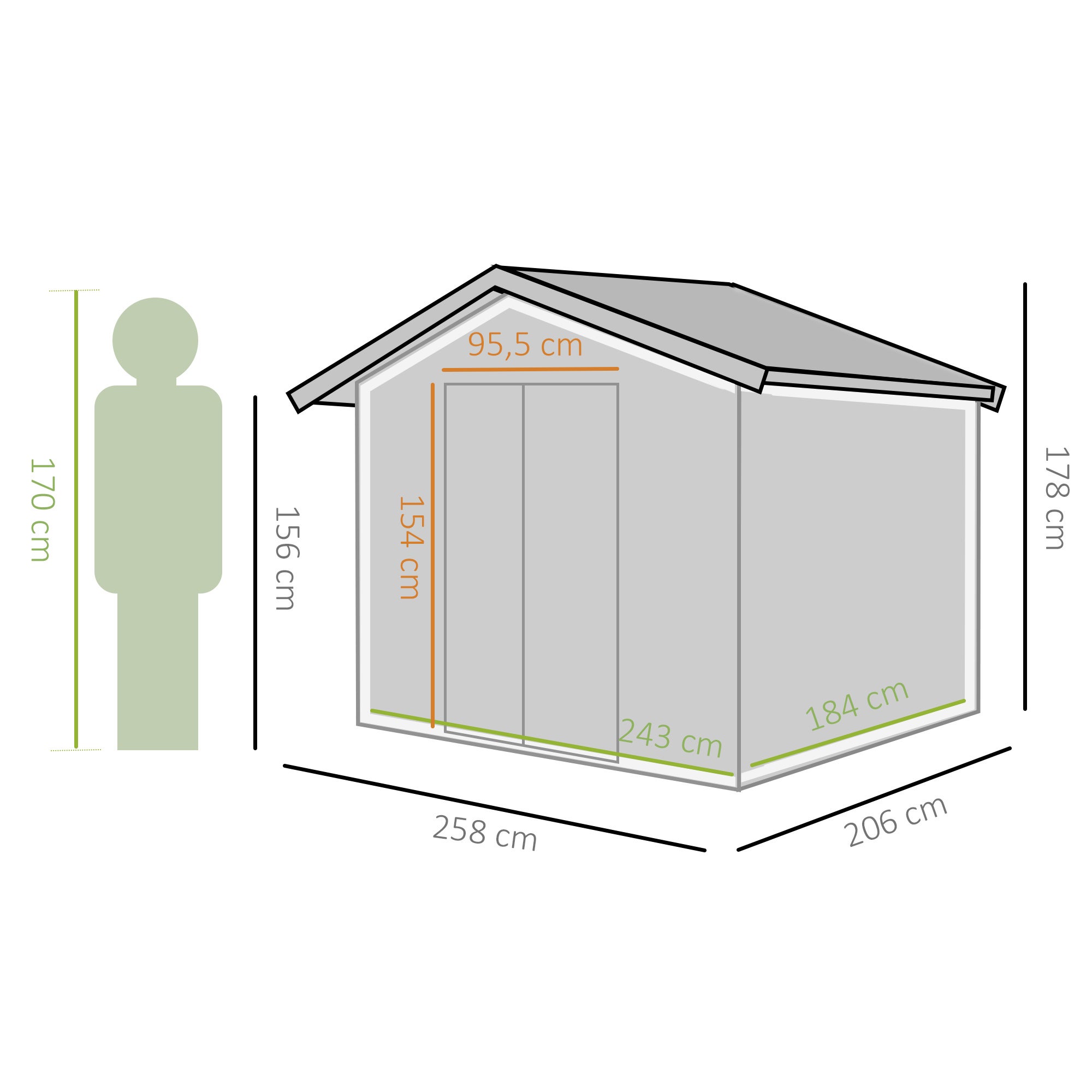 Cobertizo jardín con puertas correderas Outsunny 258x206x178 cm verde - 3