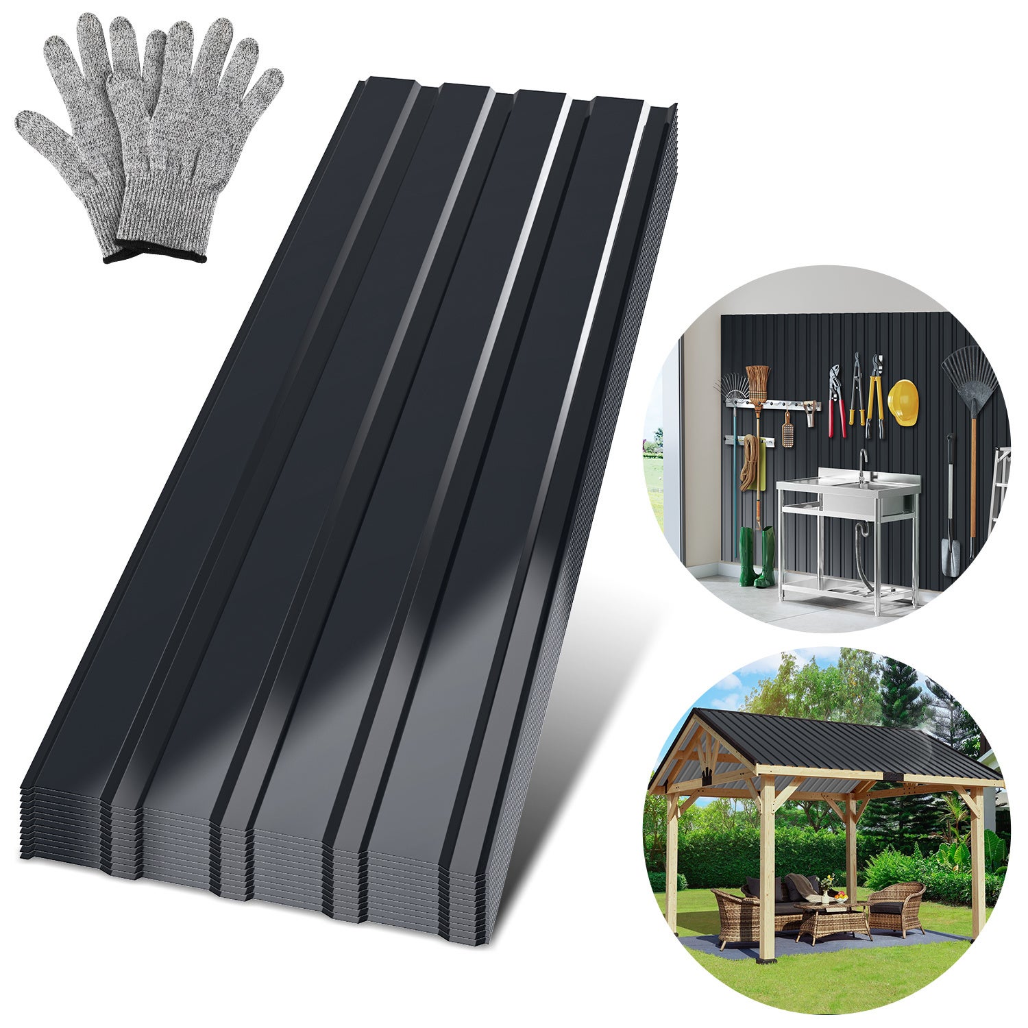 Pack de 24 paneles trapezoidales antracita 115 x 45 cm, chapa ...