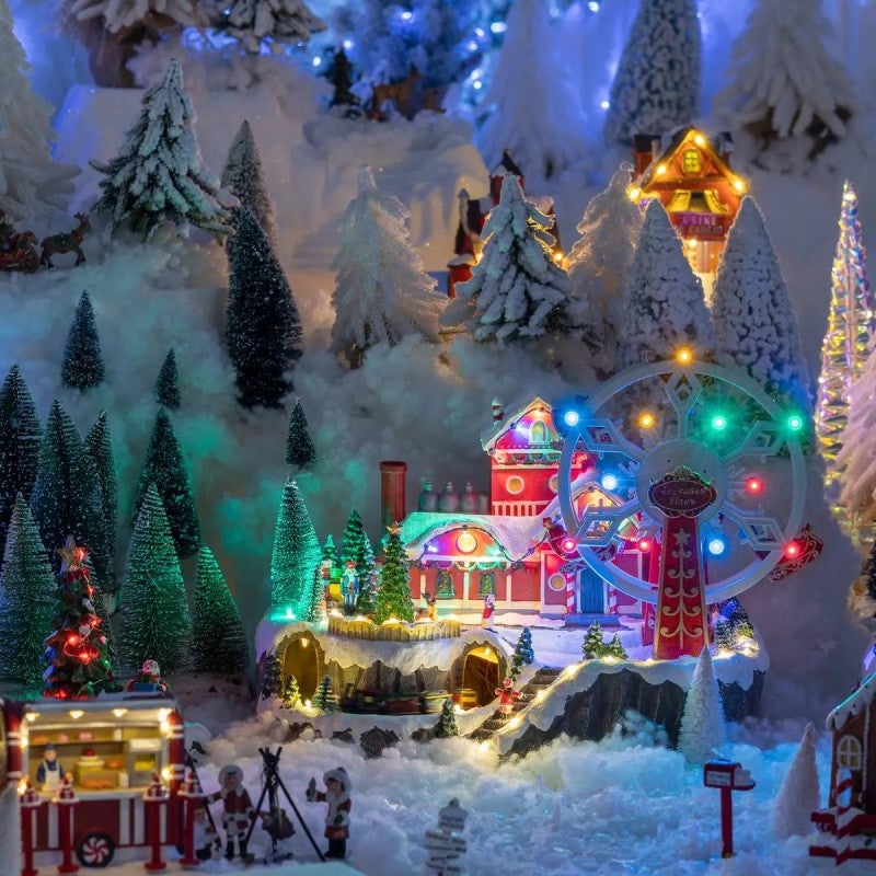 Villaggio illuminato Babbo Natale ruota 51 LED l.41cm - 2