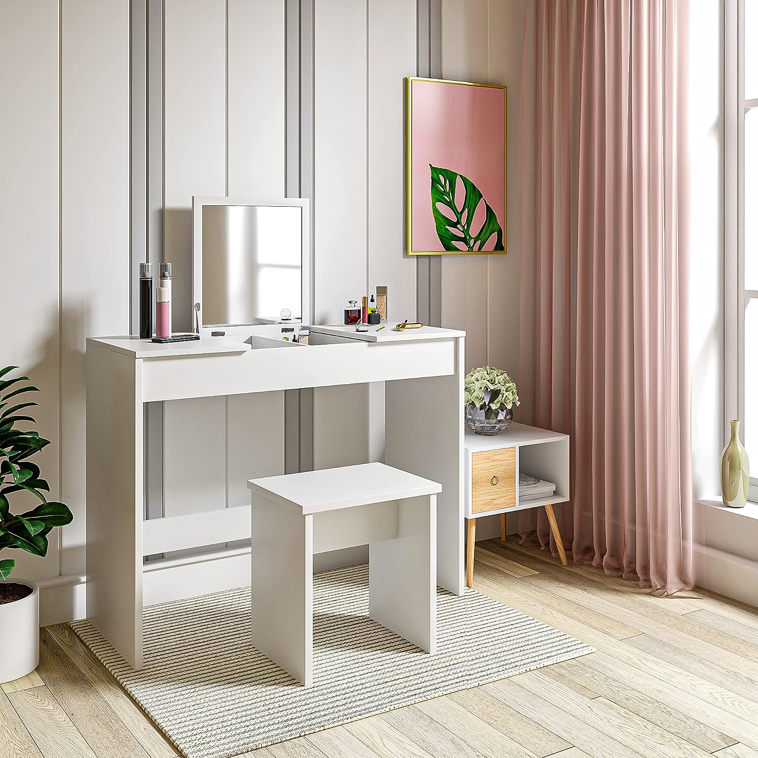 Coiffeuse Table de maquillage en MDF,Coiffeuse table cosmétique avec ...