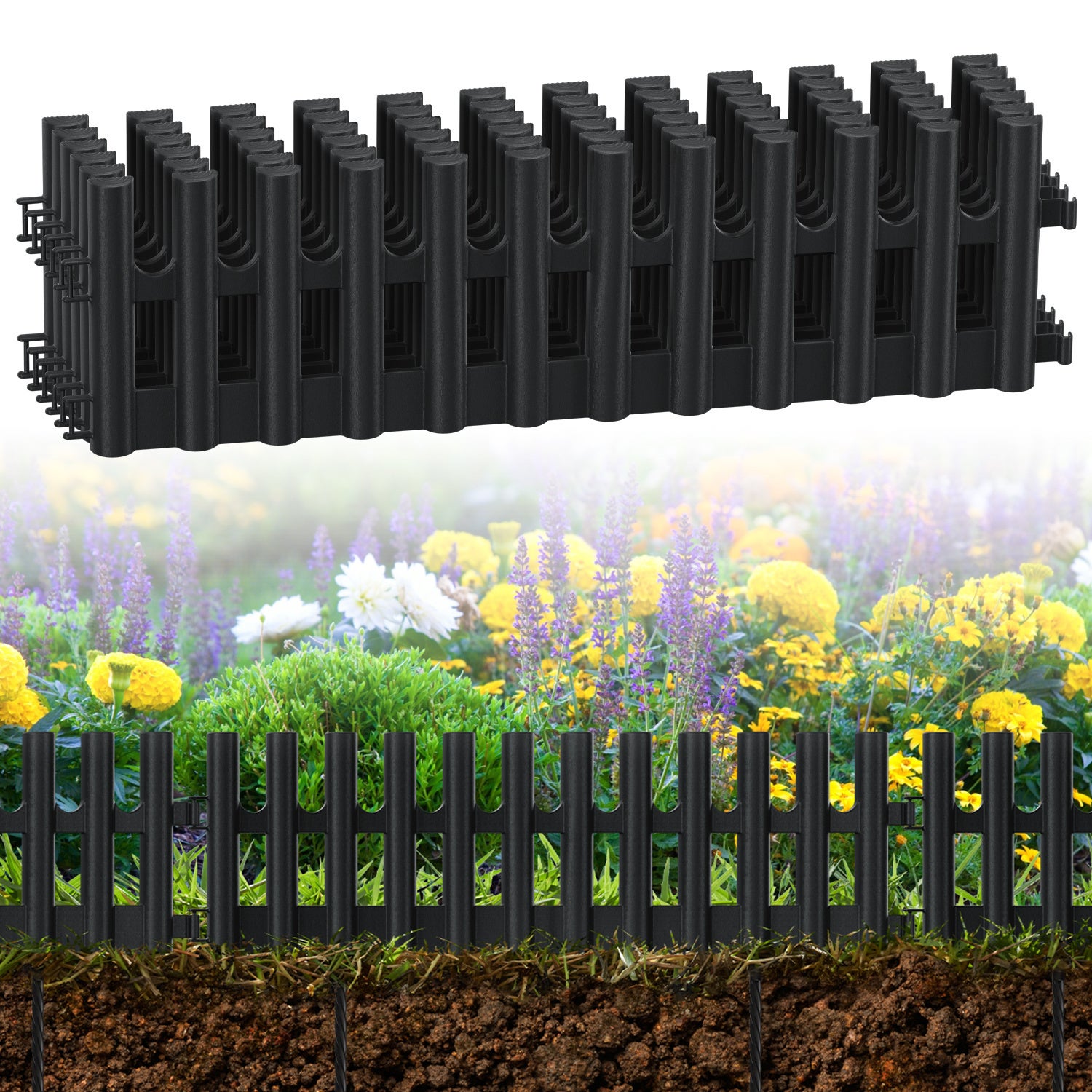 Obramowanie ogrodowe – zestaw 6 elementów 43 x 13 cm – łącznie 2,6 metra – ogrodzenie rabatowe z elastycznego tworzywa sztucznego – antracyt