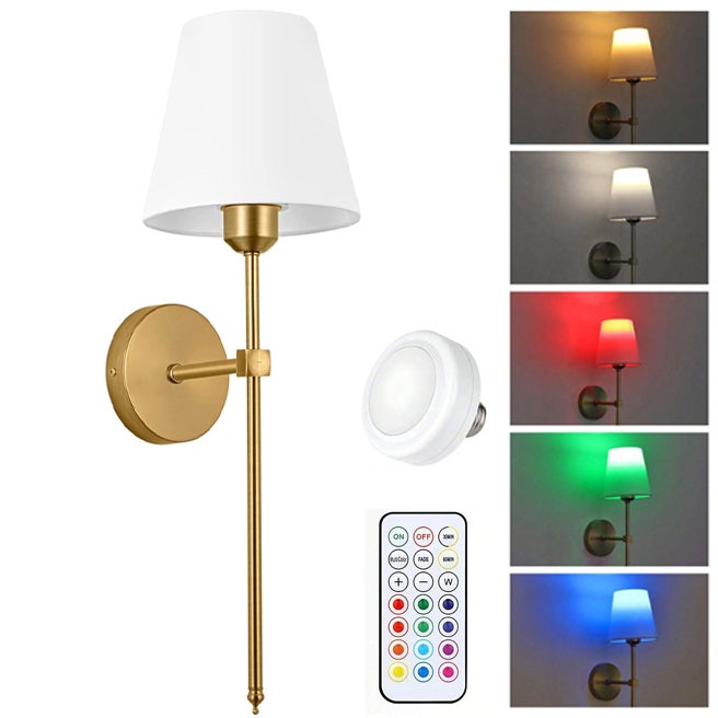 Juego De * Apliques * Con Pilas, Luz De Pared Negra Con Control Remoto Y Función Regulable Sin Necesidad De Cableado, Lámpara Inalámbrica Para Dormitorio, Bombilla Incluida