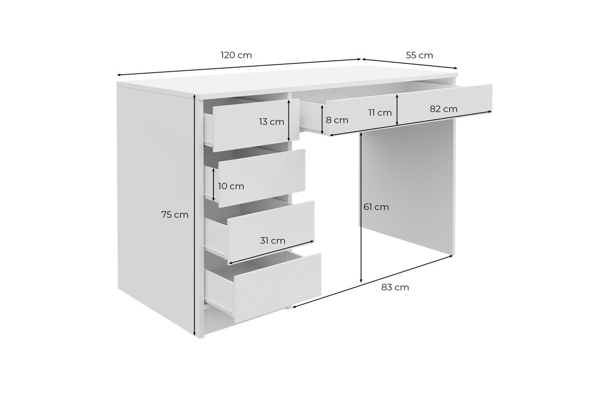 Bureau en bois 5 tiroirs 
