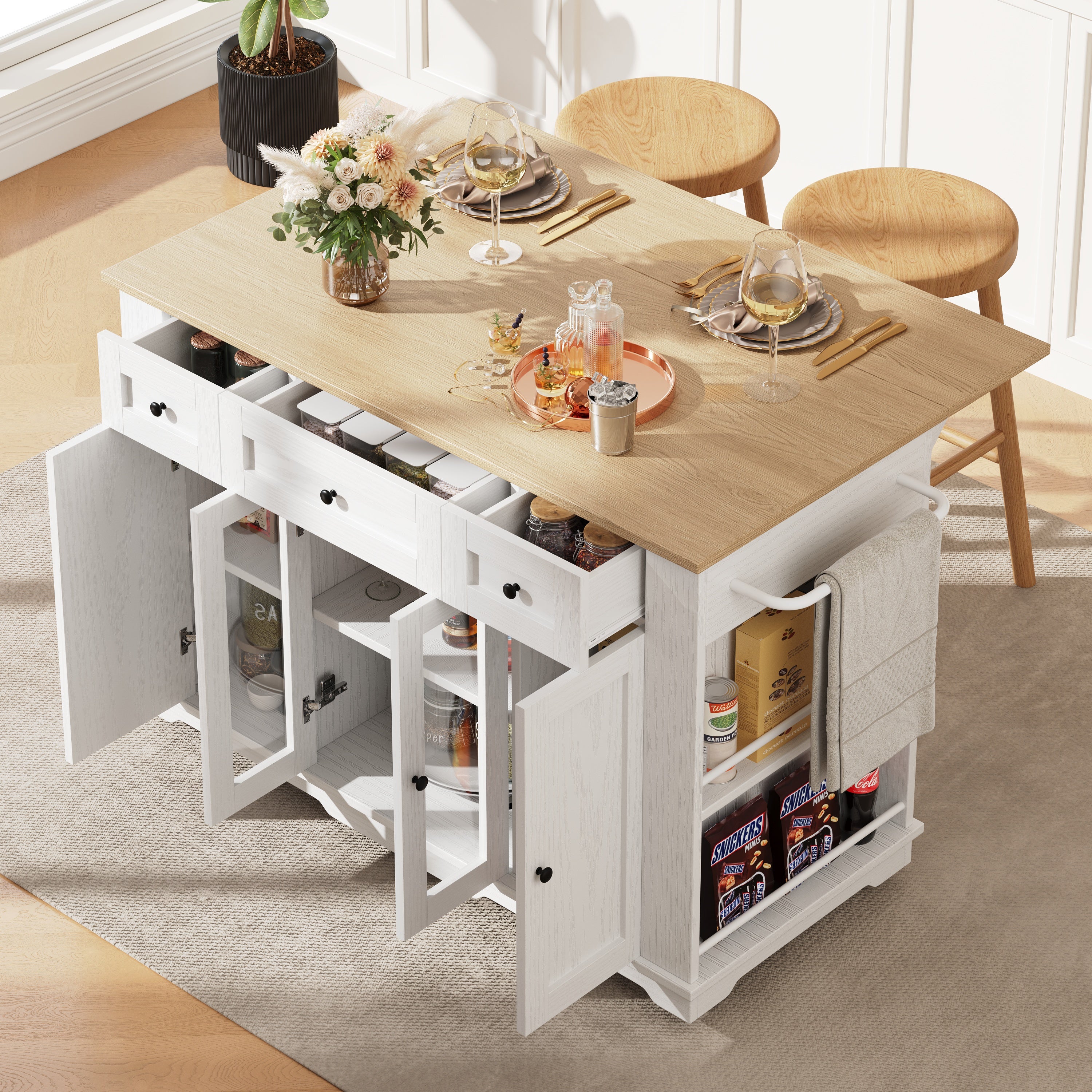 Bolduck (107) Chariot De Cuisine Roulant 3 Niveaux Avec Plateau En Bois – Idéal Pour Îlot De Cuisine, Argent