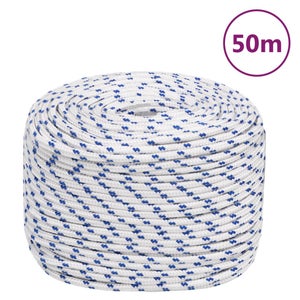 Corda Treccia Mare Multiuso - 12 Mm X 50 Mt, Bianca Con Spia Blù, Resistente - Foto 6