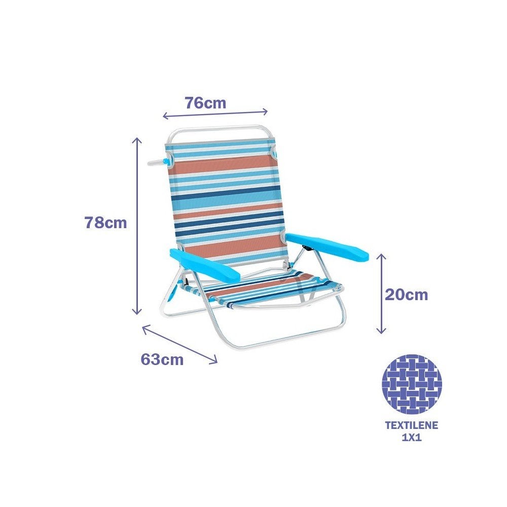 Marbueno Sedia Pieghevole 5 Posizioni Alluminio Strisce Arancioni e Blu 63X76X78 cm - 3