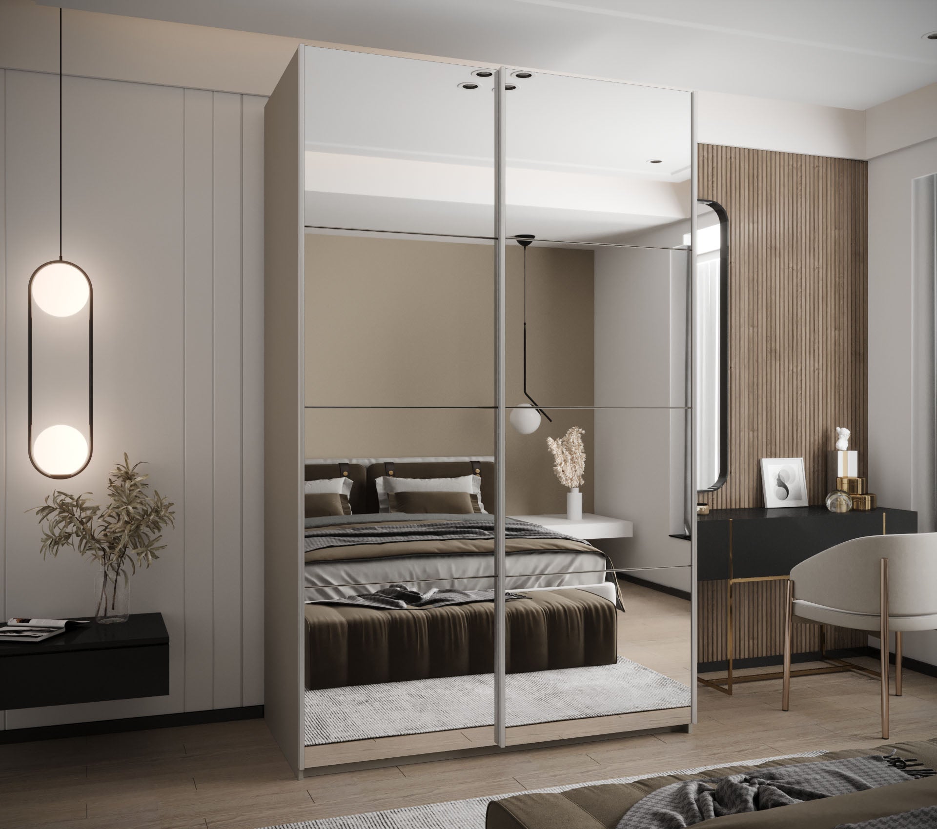 Szafa przesuwna wysoka Lux 2 150 x 64 x 245,5 cm kaszmir + kaszmir + u. srebrny - Abiks Meble - 2
