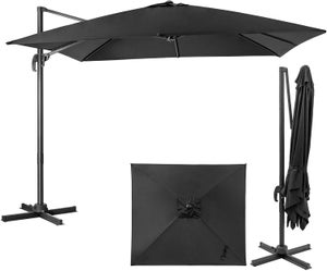 Parasol Déporté 3x3M, Parasol Excentré Inclinable avec Manivelle, 8 Baleines à Double Couche, Rotation à 360°, Anti-UV, Noir