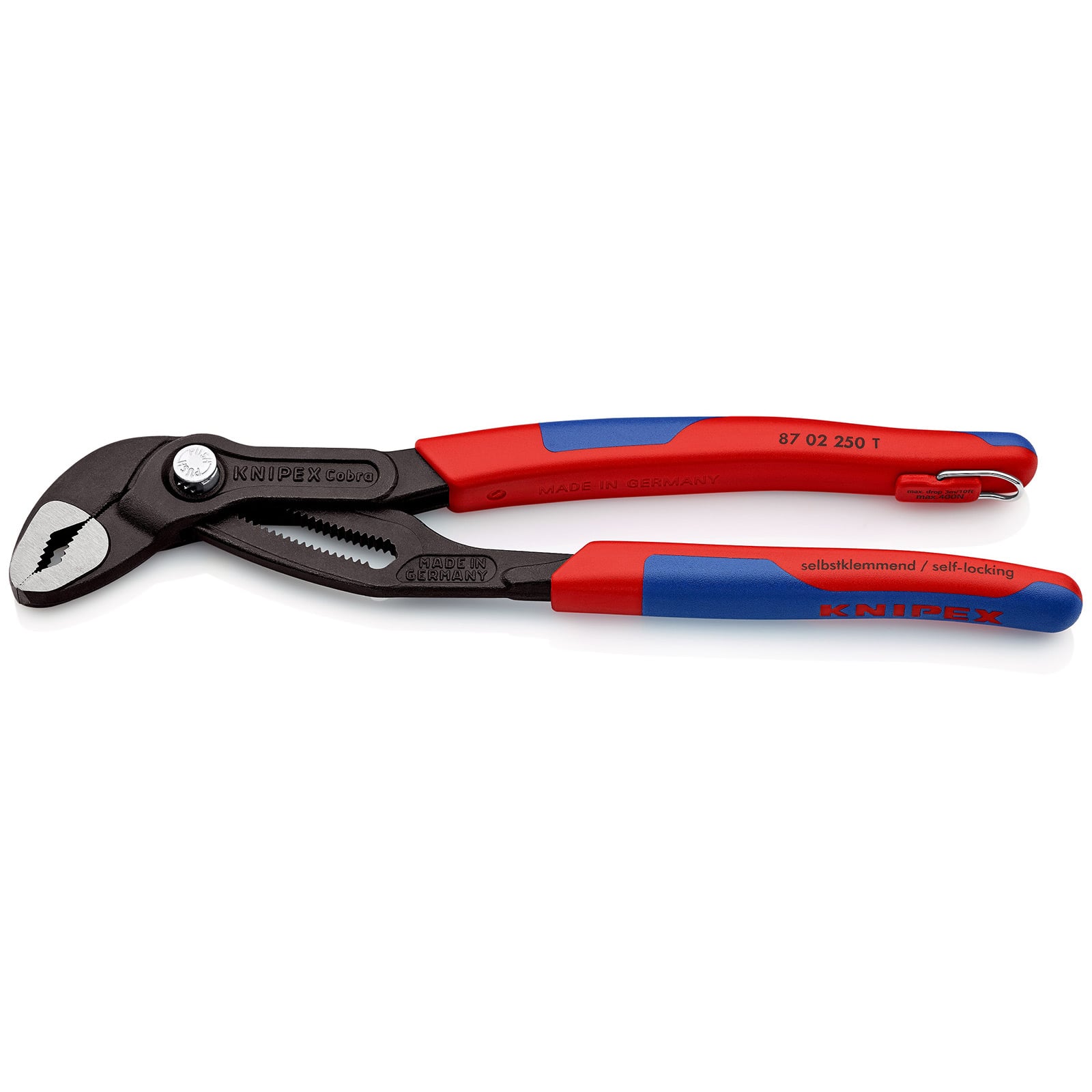 Knipex Cobra Pinza Regolabile di Nuova Generazione per Tubi e Dadi Bonderizzata Grigia, Incorporato per Agganciare Una Protezione Anticaduta 250 Mm (C