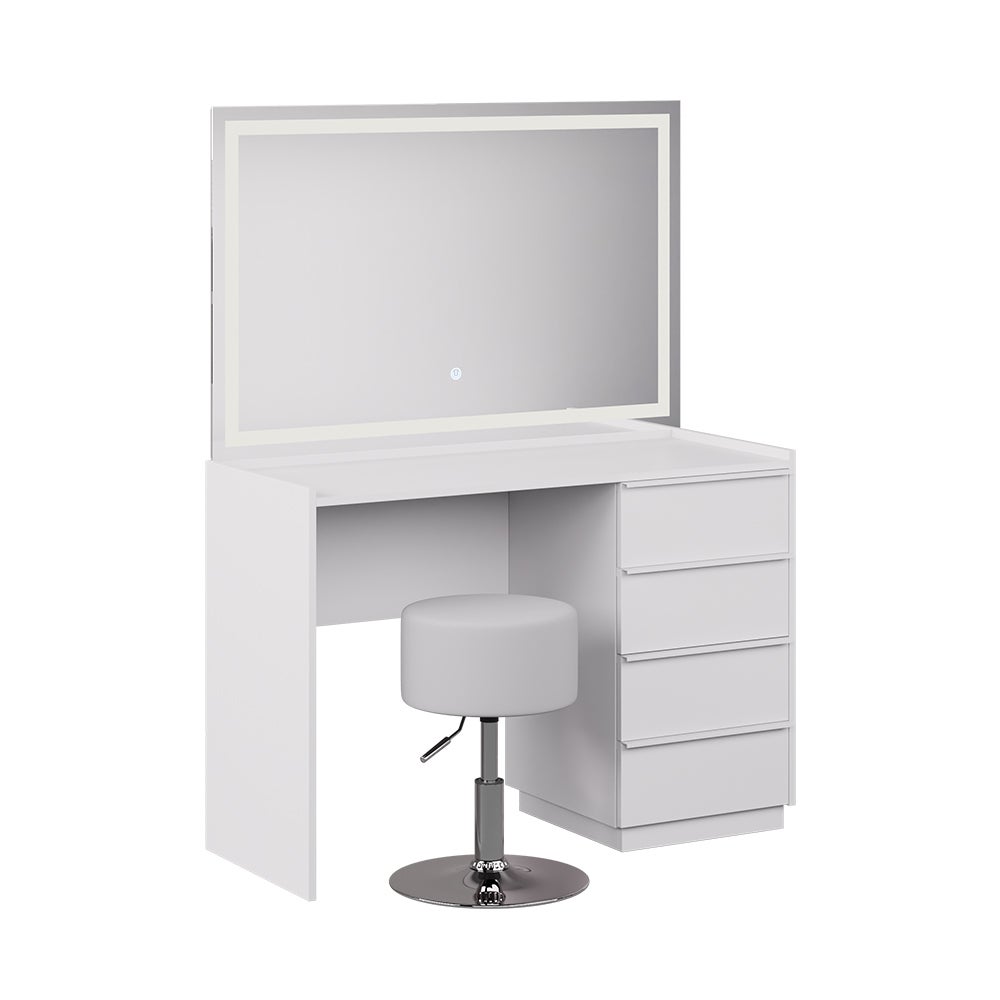 Vicco Stół do toalety Viktoria, Biały, 110 cm z lustrem LED i stołkiem
