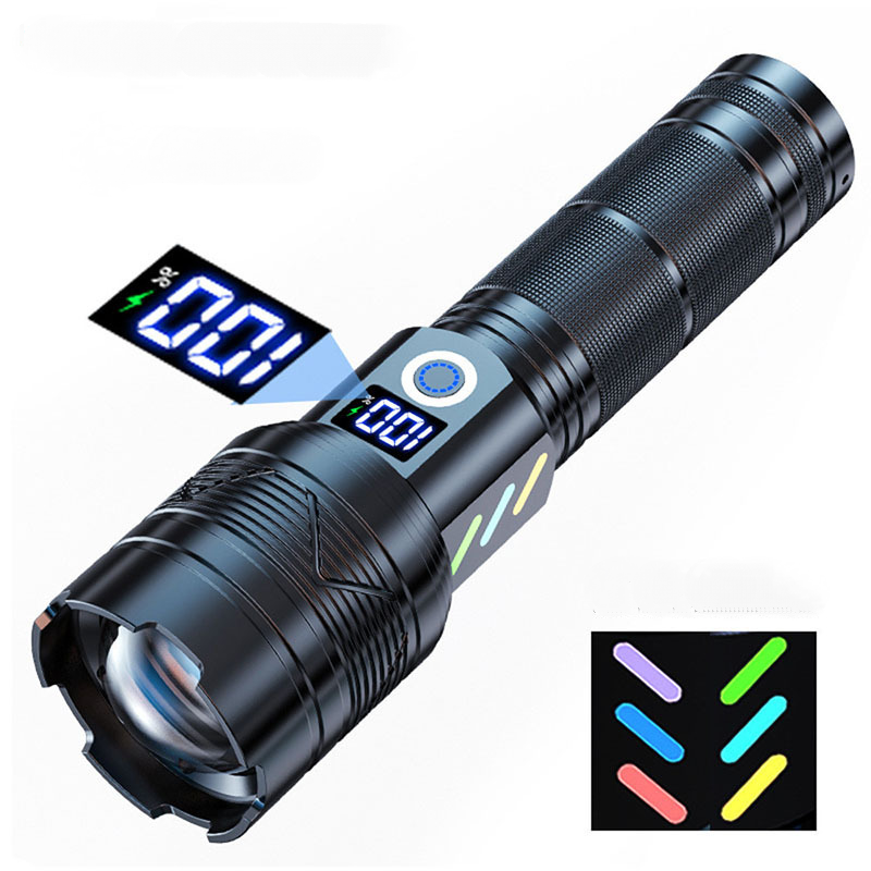 Wyjątkowo mocna latarka LED, ładowalna latarka USB, wojskowa latarka o dużej mocy, latarki z akumulatorem 26650, 5 trybów, wodoszczelność IP65