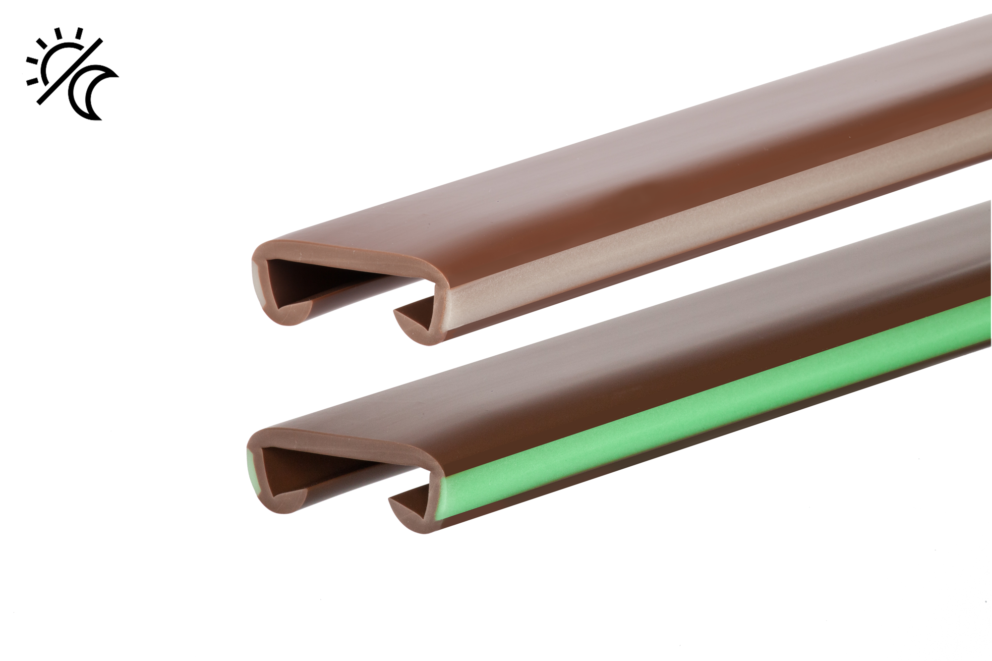 QUEST Profil poręczowy, poręczówka PCV Fotoluminescyjna 40x8 mm, listwa poręczowa, okładzina poręczowa, brąz, 1 m