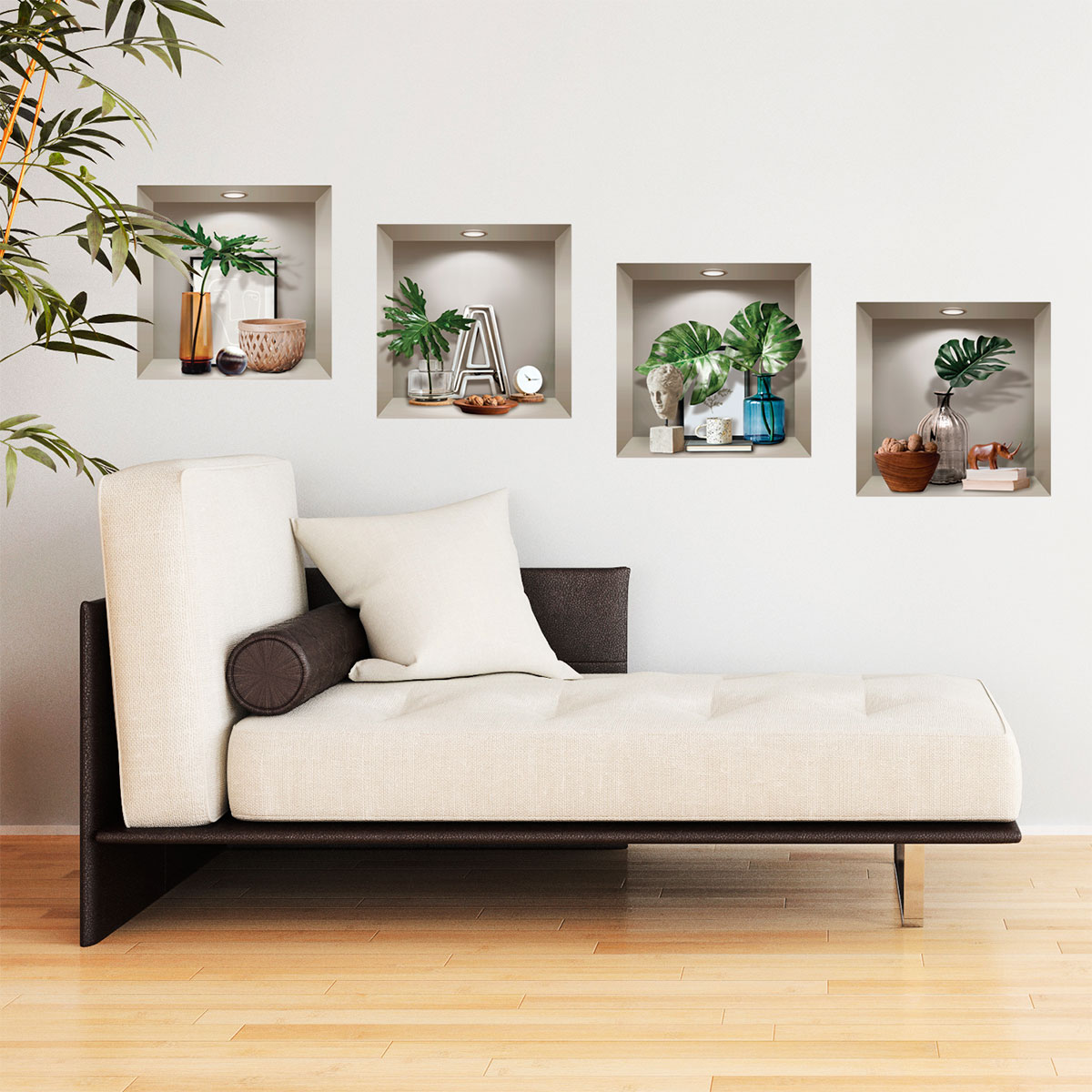 Vinilo efecto 3D plantas y objetos de diseño - adhesivo de pared - revestimiento sticker mural decorativo - 60x60cm - 8