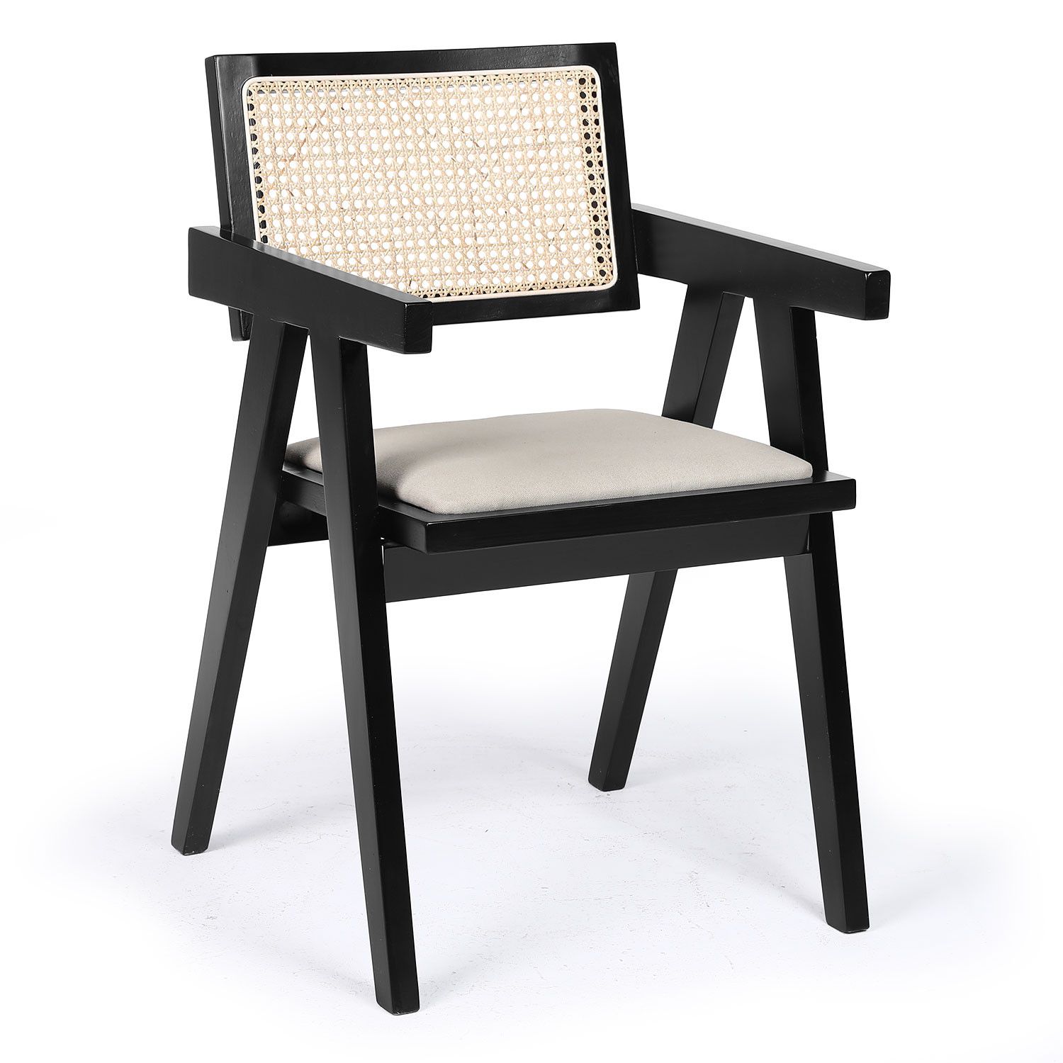 Chaise design avec accoudoirs et cannage rotin Hiro Bois foncé et Tissu ...