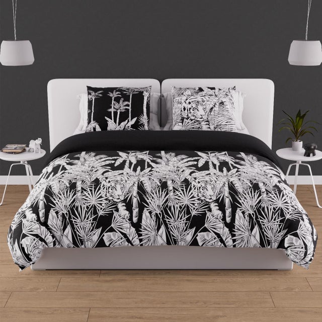 Parure housse de couette en coton 57 fils 240x220 cm TIGRE noir, par Soleil d'ocre