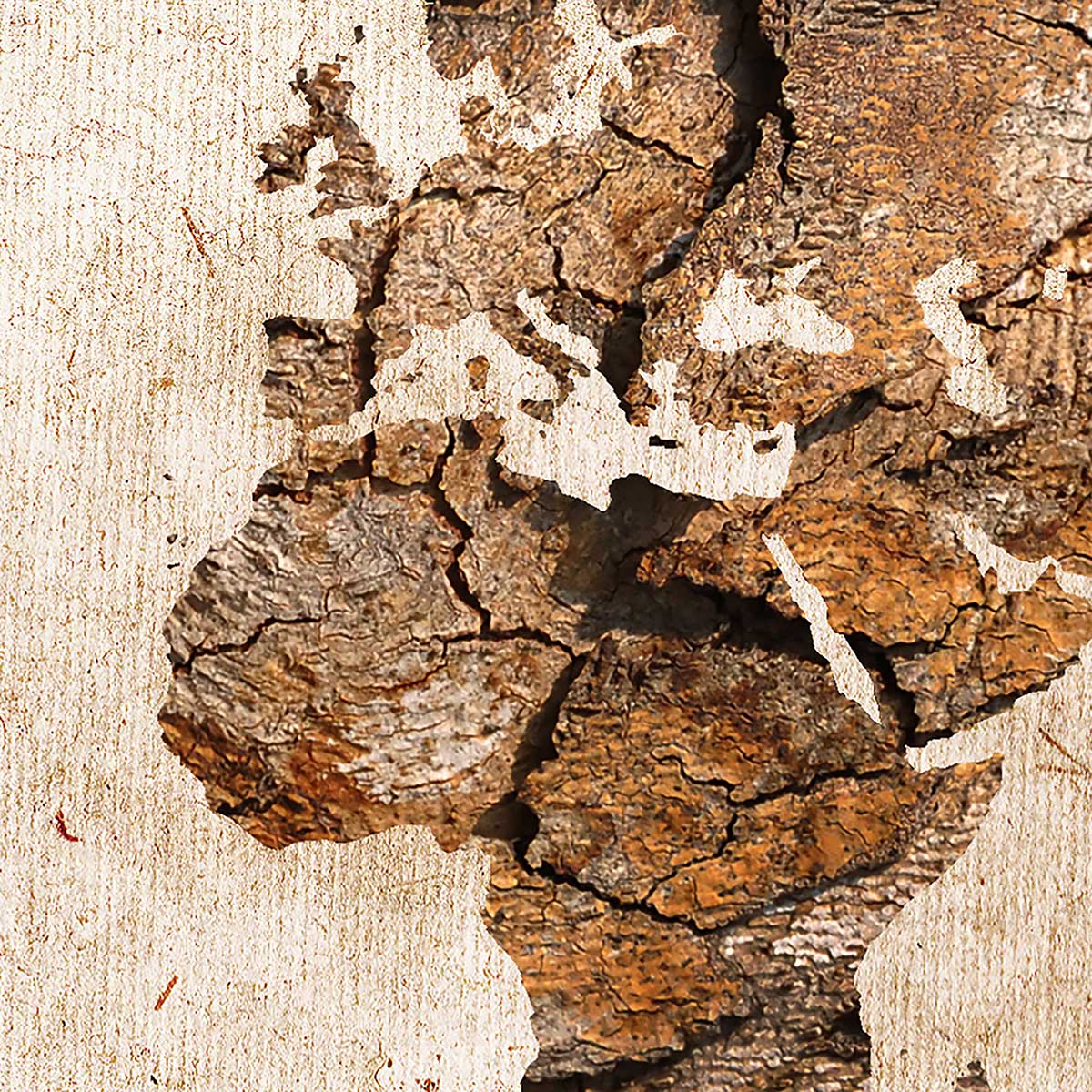 Tableau triptyque carte du monde couleur bois - 90x60 cm - 4