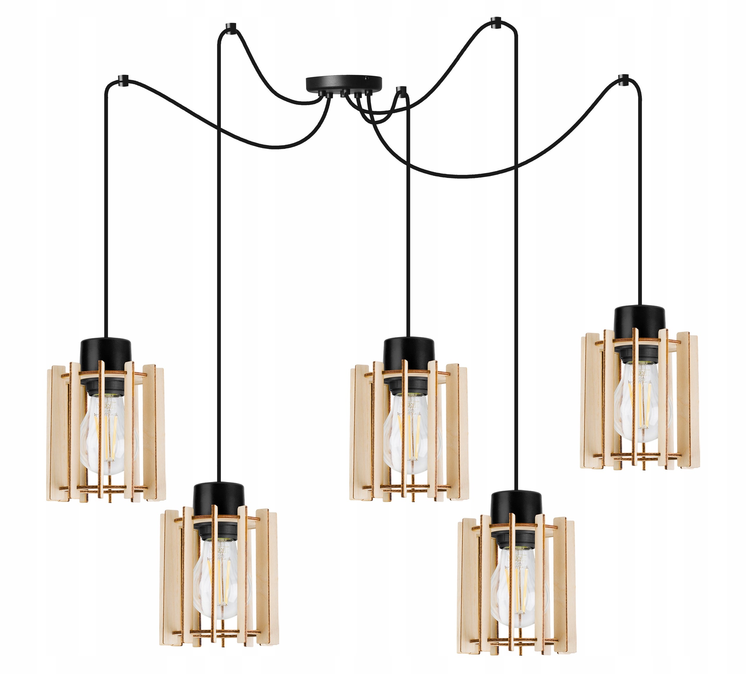 Lampa sufitowa wisząca modern Spider Timber 5xE27 klosz drewniany prostokątny beżowy Light Home LH