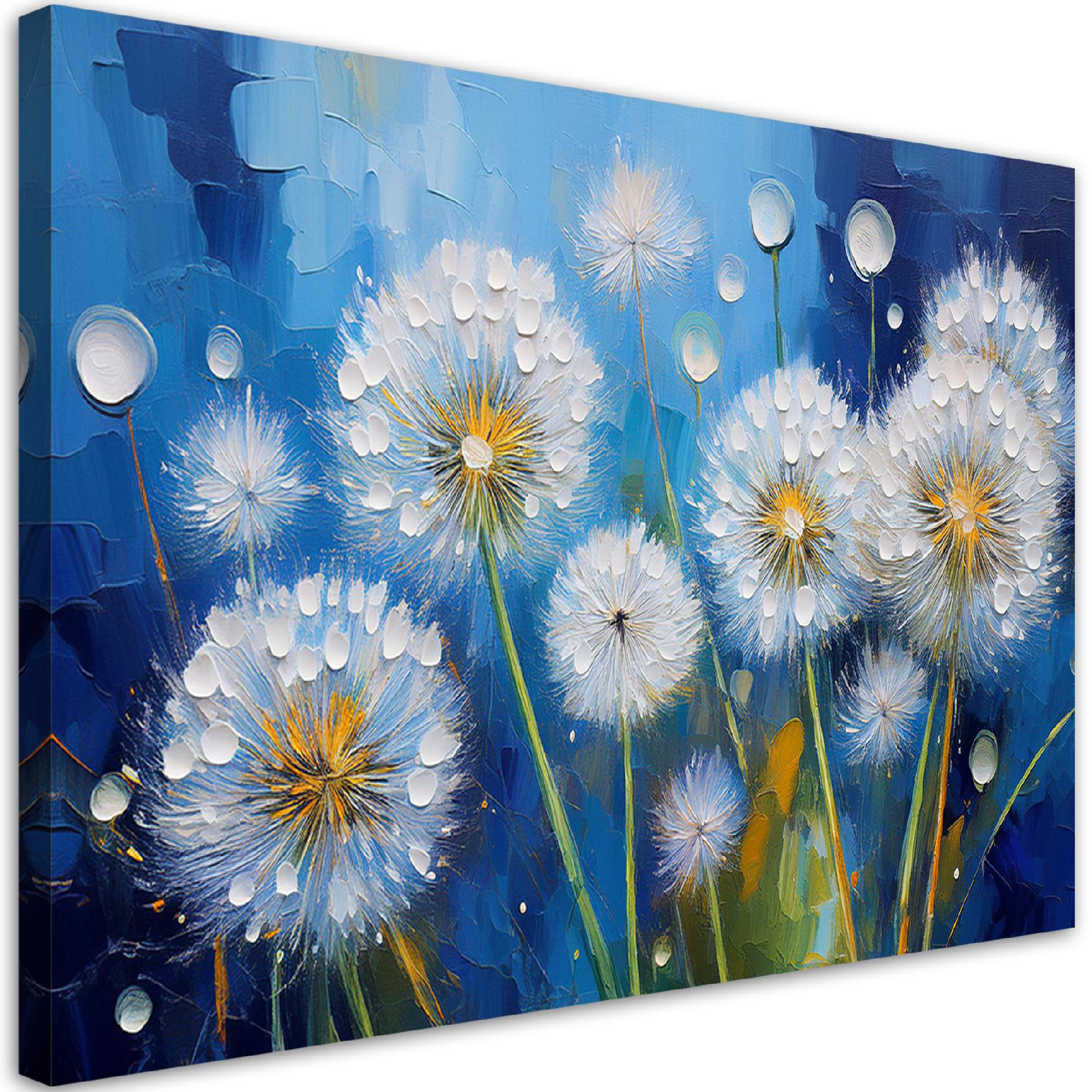 Obraz na płótnie, Dmuchawce Rośliny Kwiaty Krople Rosy 120x80
