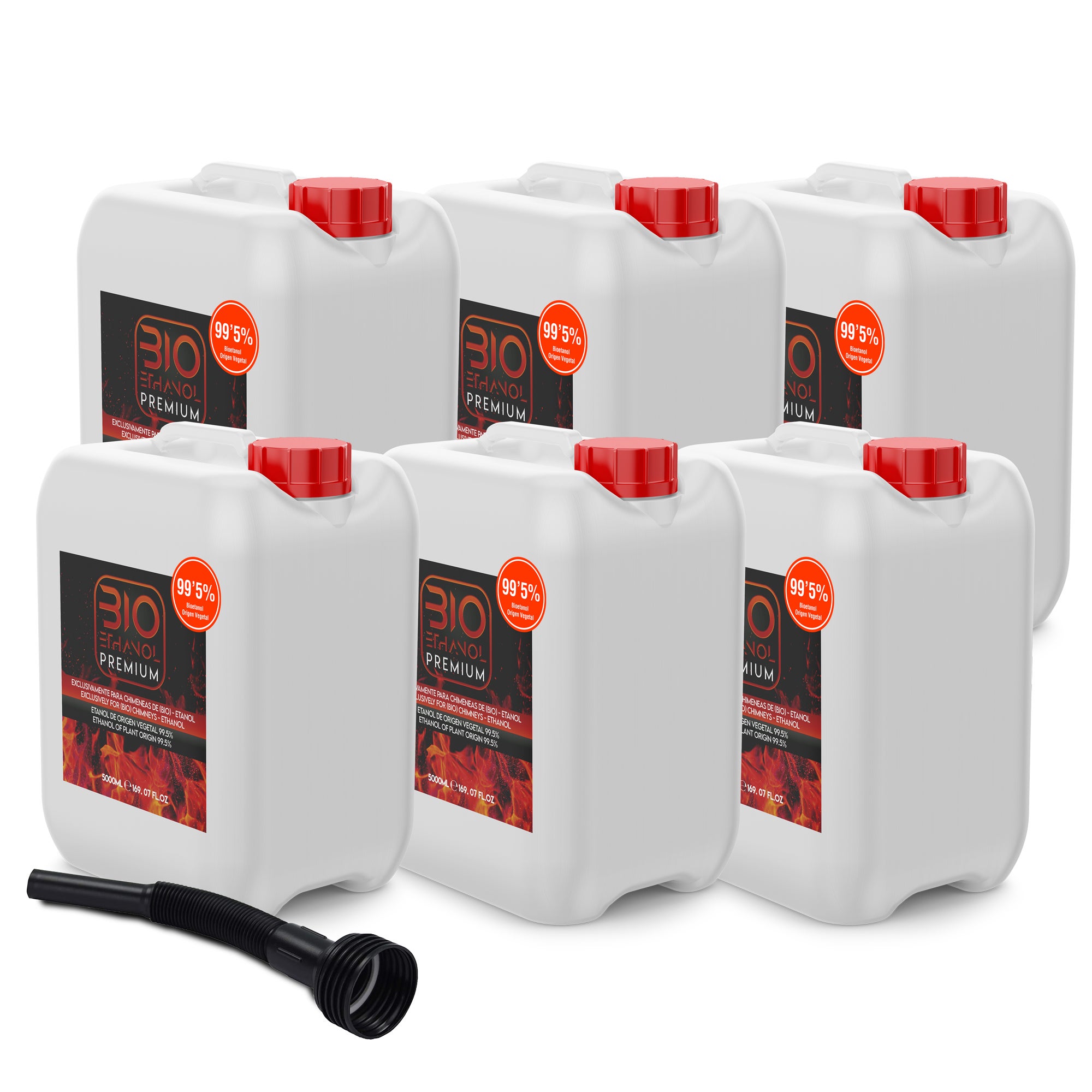 Pack 30 litros (6 garrafas bio-etanol premium de 5 litros) + embudo