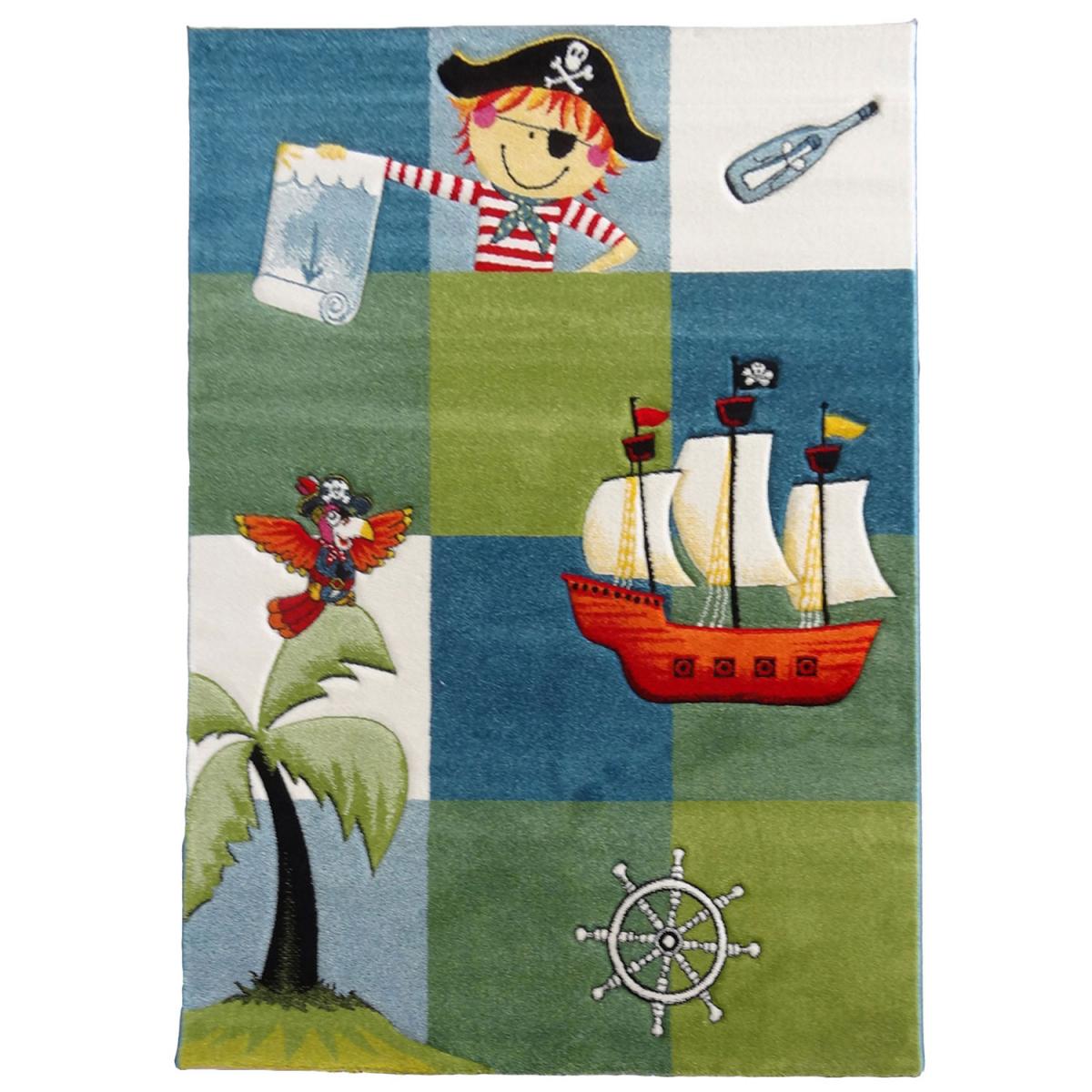 Tapis moderne motif arche enfant bleu en coton 140x200 cm