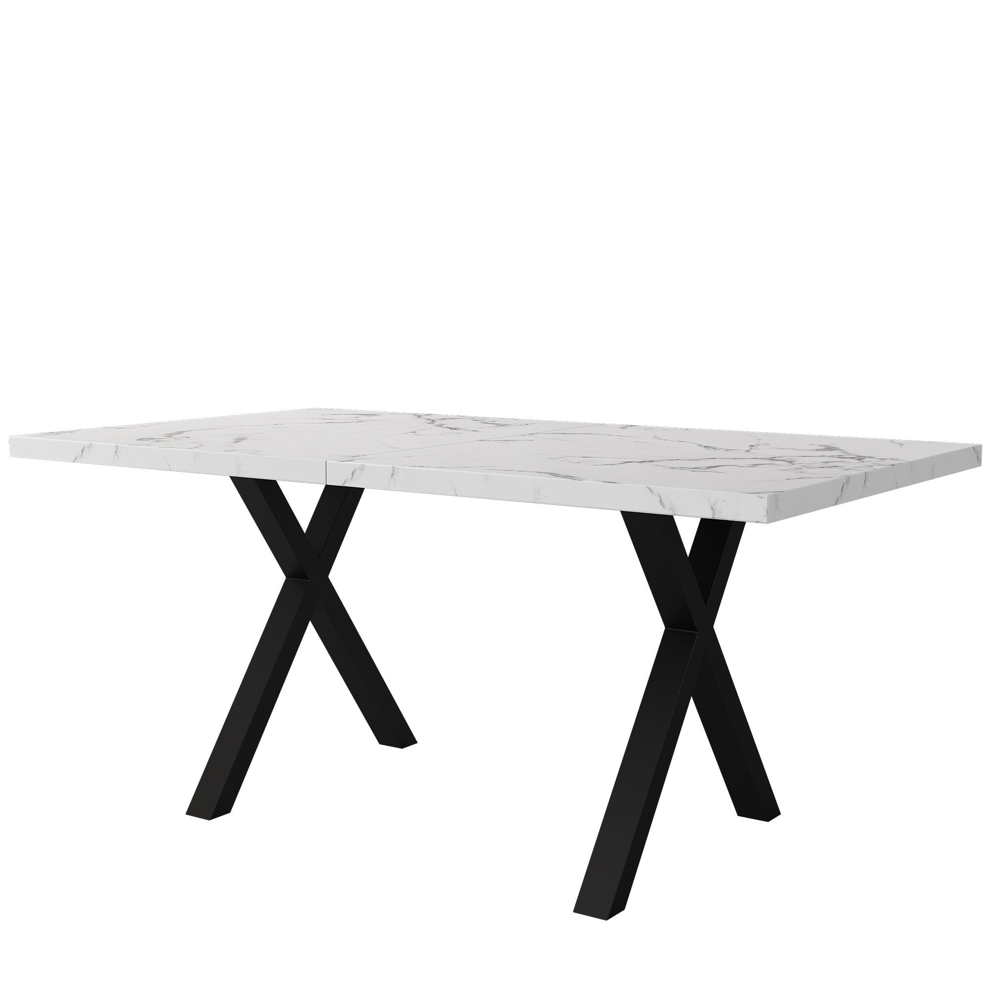 Stół jadalny prostokątny dla 4-6 osób - 140 x 80 x 76 cm - Płyta MDF i metal - Wzór marmuru - Biały + czarny - 6