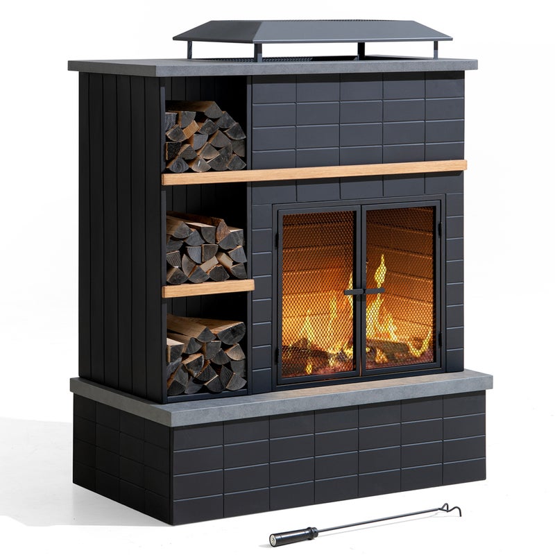 Kominek stalowy na drewno ETNA - 106cm x 132cm, czarny