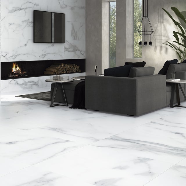 Carrelage sol effet pierre Barhein blanc 60x120 cm - Réflex boutique
