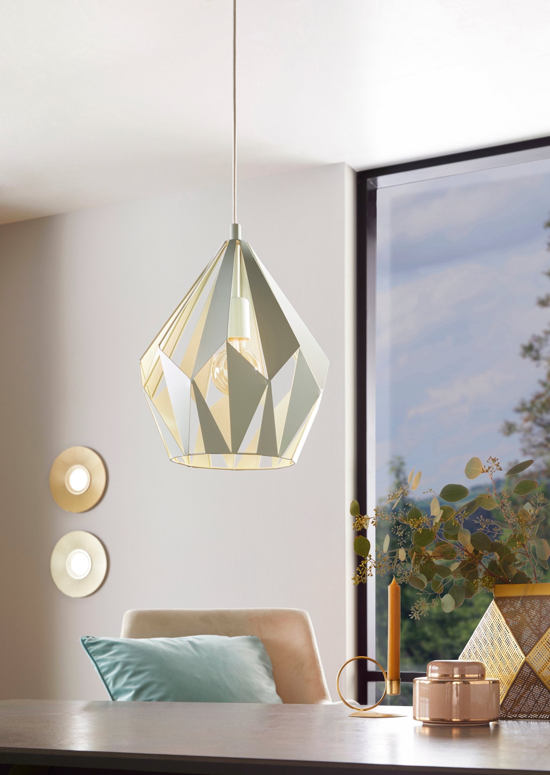 Lampa wisząca EGLO CARLTON-P E27 1X60W w kolorze jasnozielonym pastelowym ze stali D310mm - 2