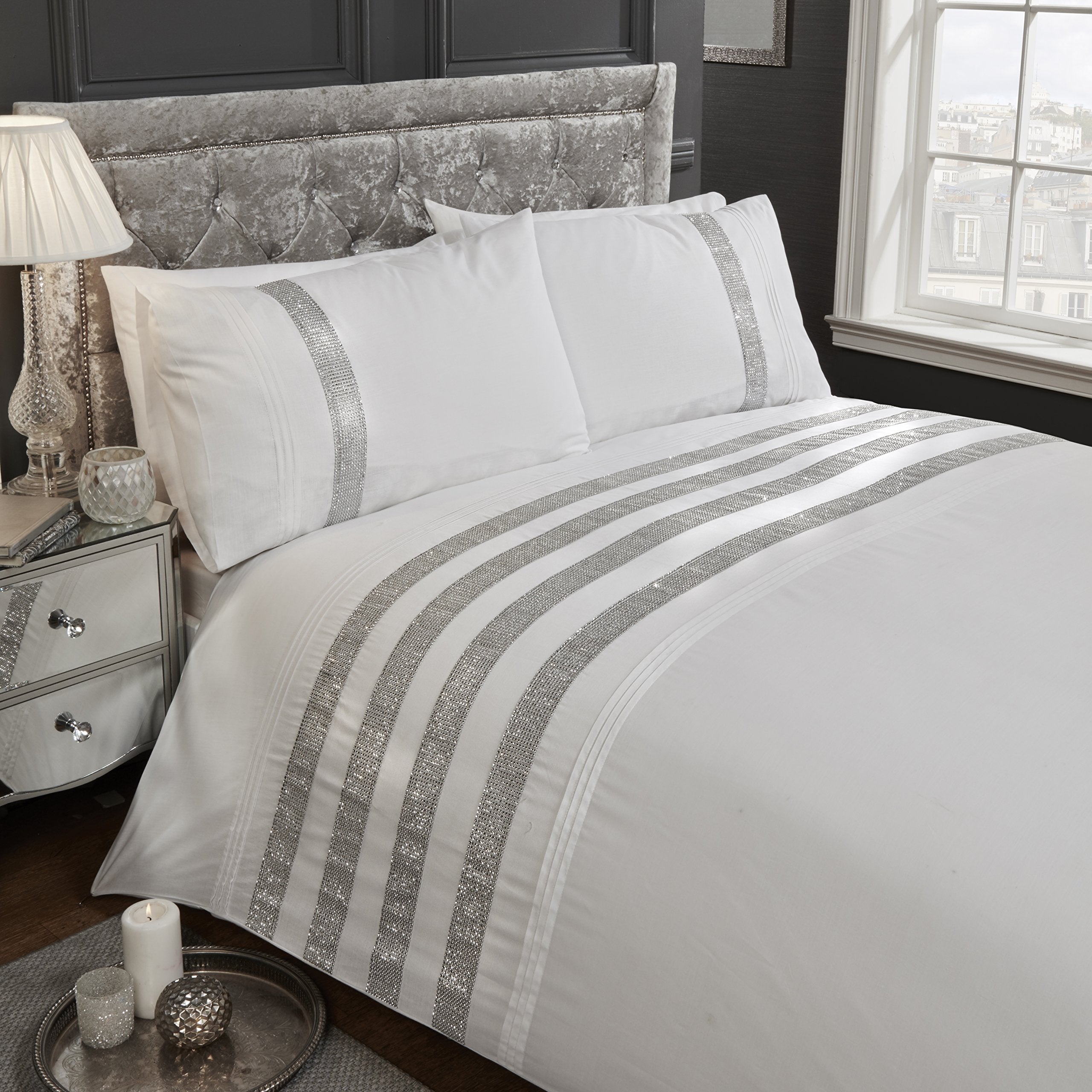 Rapport Set Copripiumino Singolo Con Pompon - Bianco E Grigio - 135x200 Cm + Federa 50x75