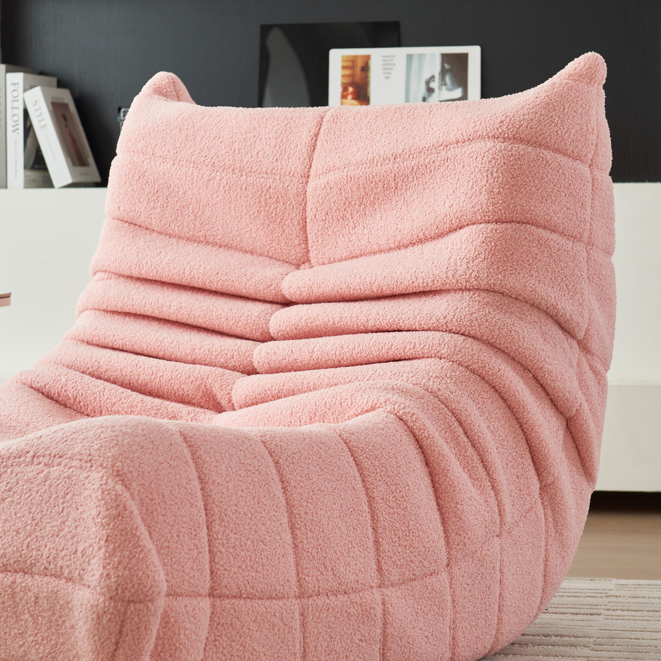 Pouf géant - Canapé de sol avec dossier - Fauteuil de lecture d'intérieur confortable XXL - Pour salon et chambre à coucher - 86 x 105 x 75 cm - Rose - 4