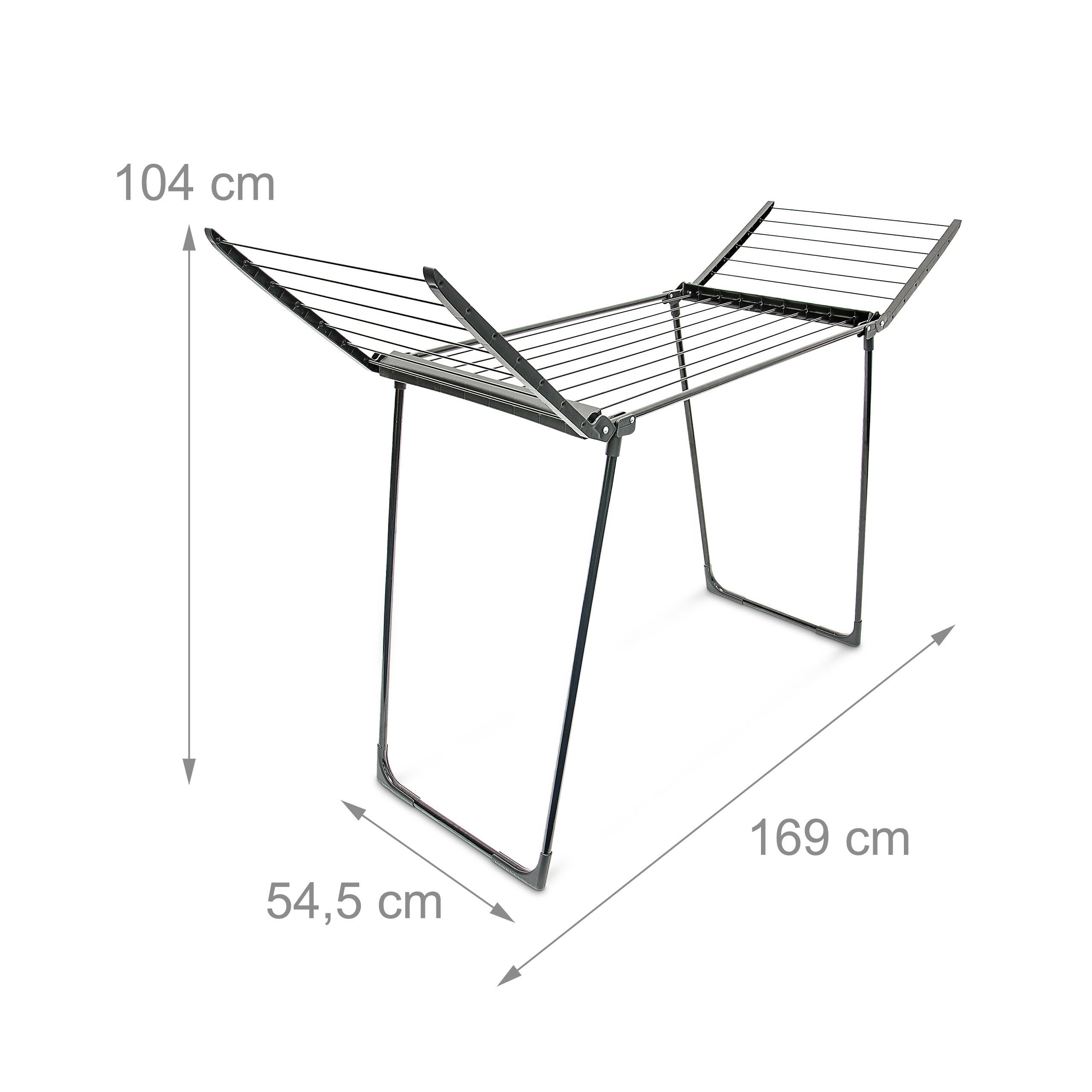 Séchoir à Linge sur Pied HxLxP : env. 104 x 169 x 54,5 cm, Résistant, Pliable, 13 m de Corde à Étendre, Noir, Relaxdays - 4