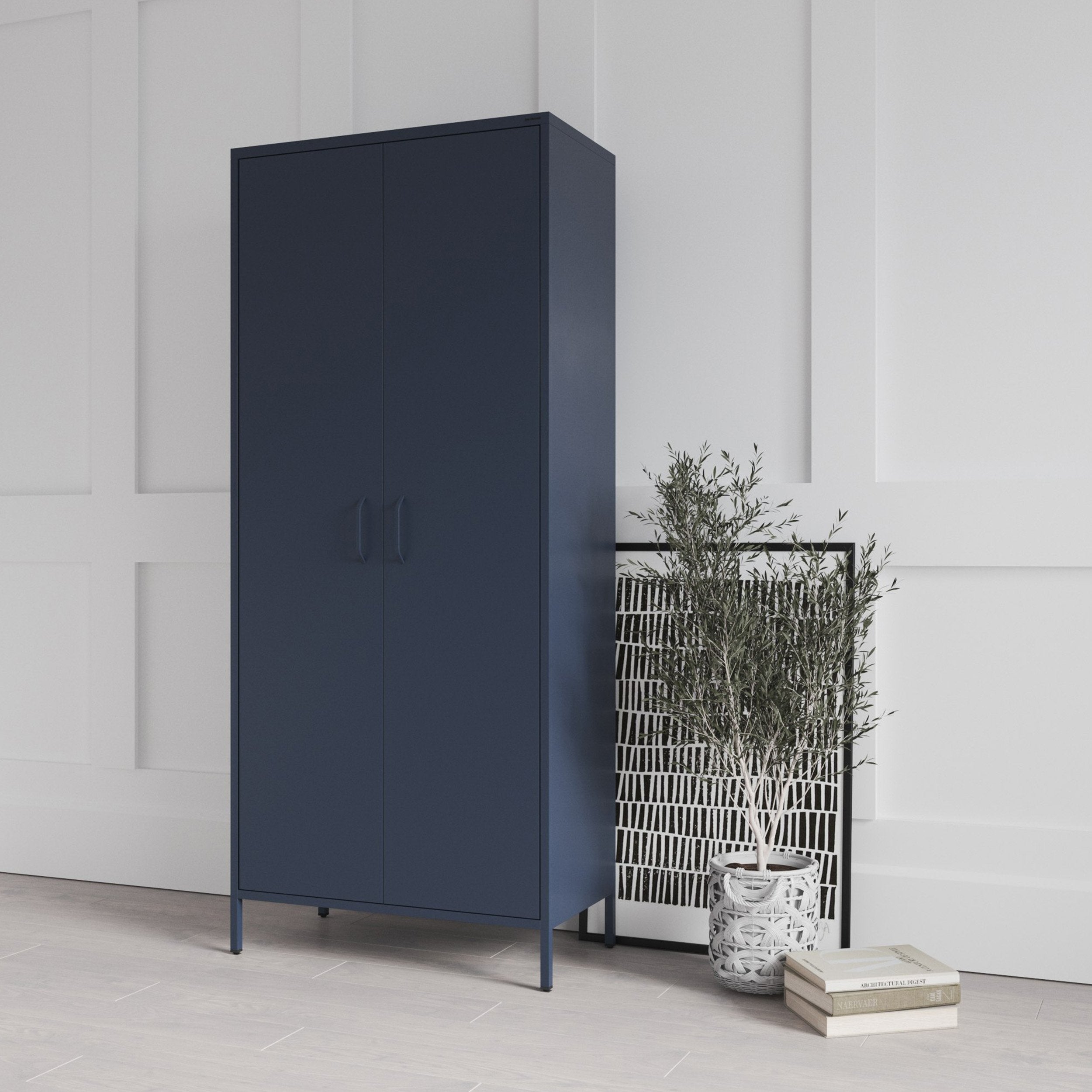 Chambre Adulte Enfant en Métal 2 Portes - FLAVIO | Etagères | Armoire de Rangement Chambre, Armoire Penderie | 80 x 185 x 45 cm | Bleu Foncé - 6