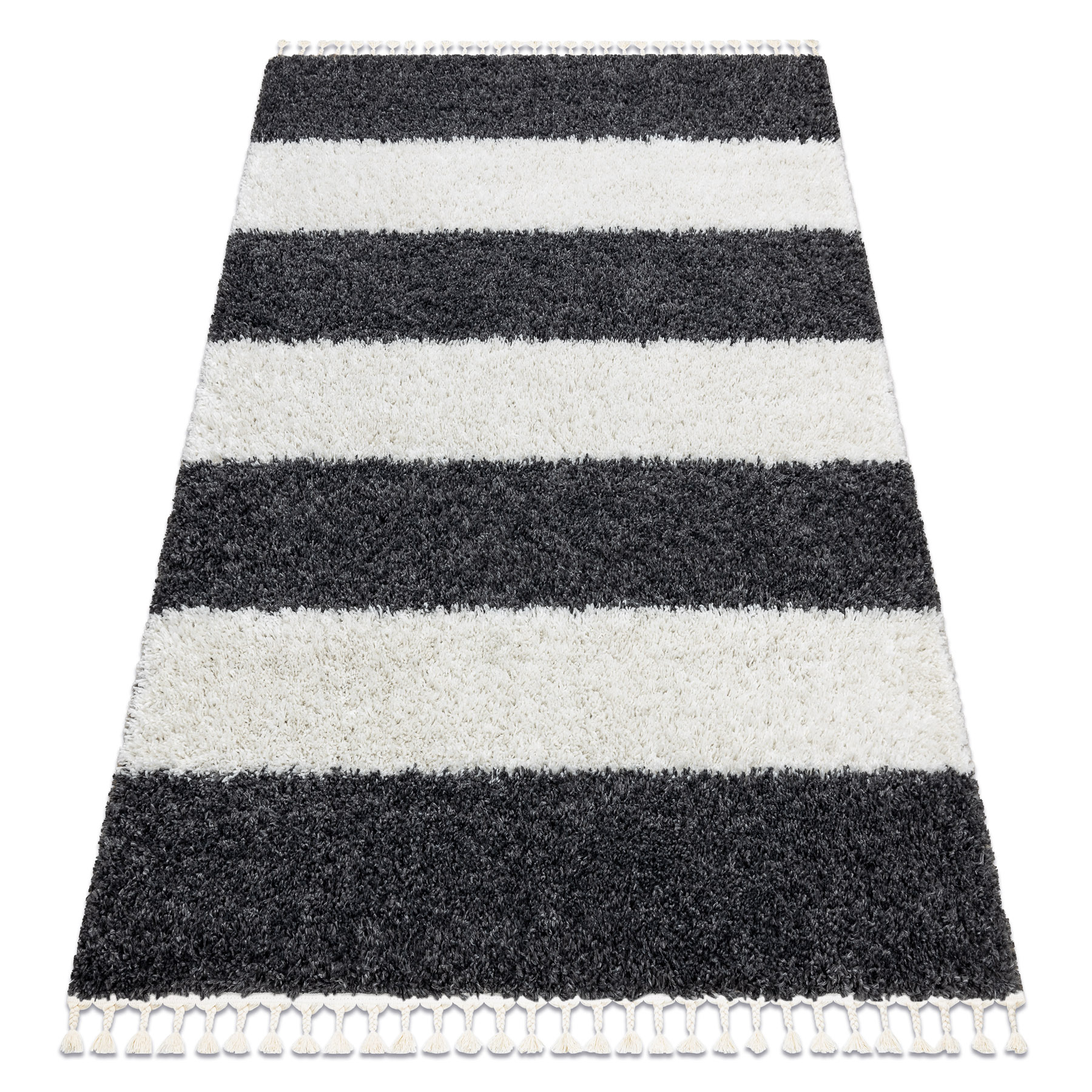 Alfombra union 4079 rayas gris / crema franjas bereber marroquí shaggy 200x290 cm