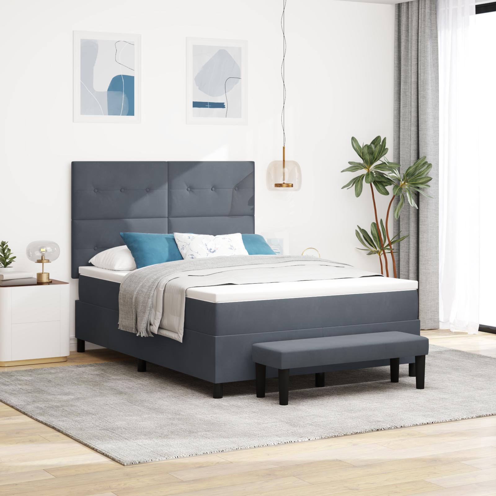 Lit à sommier tapissier avec matelas Bleu 140x190 cm Tissu | Leroy Merlin