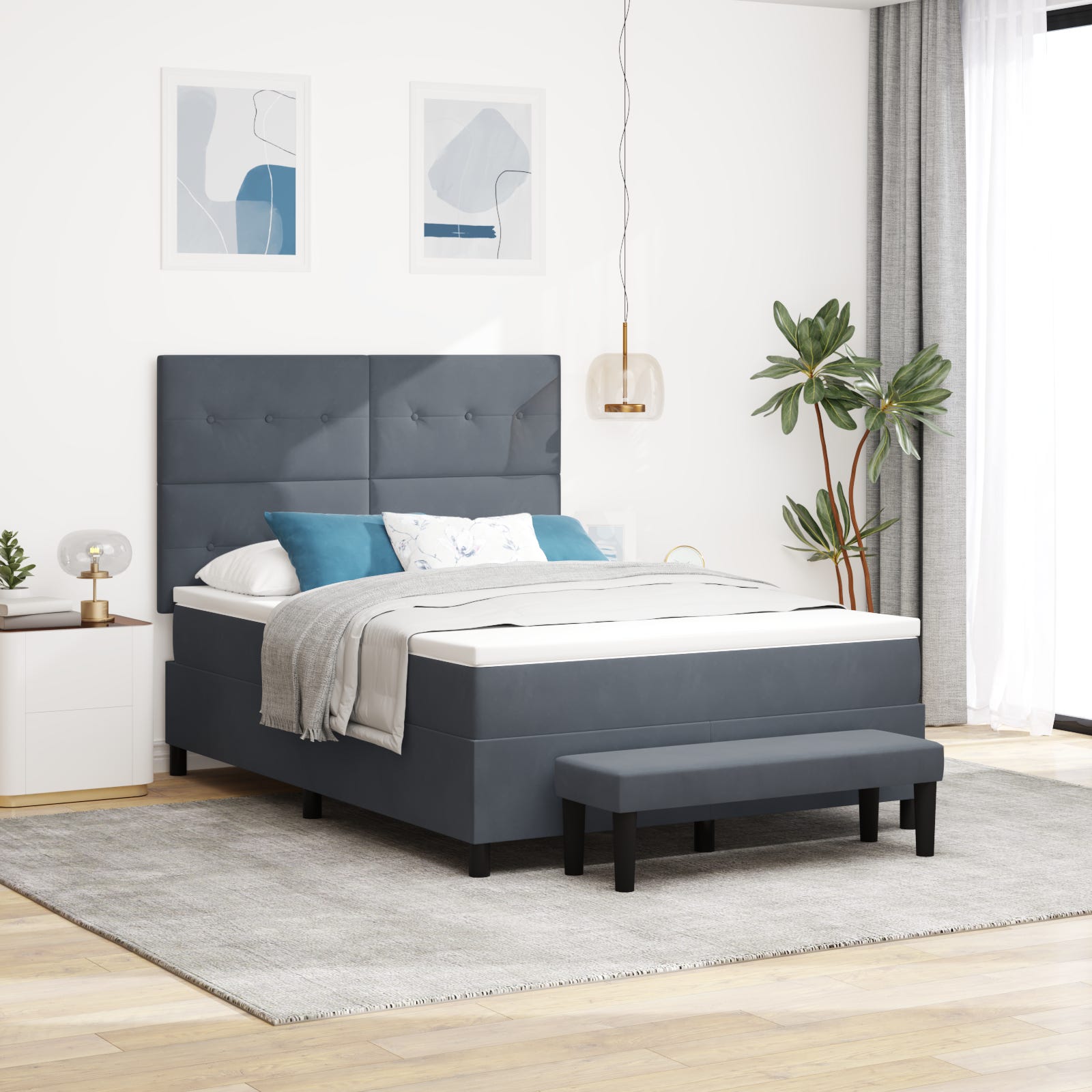 Lit à sommier tapissier avec matelas Bleu 140x190 cm Tissu | Leroy Merlin Lit à sommier tapissier avec matelas Bleu 140x190 cm Tissu | Leroy Merlin