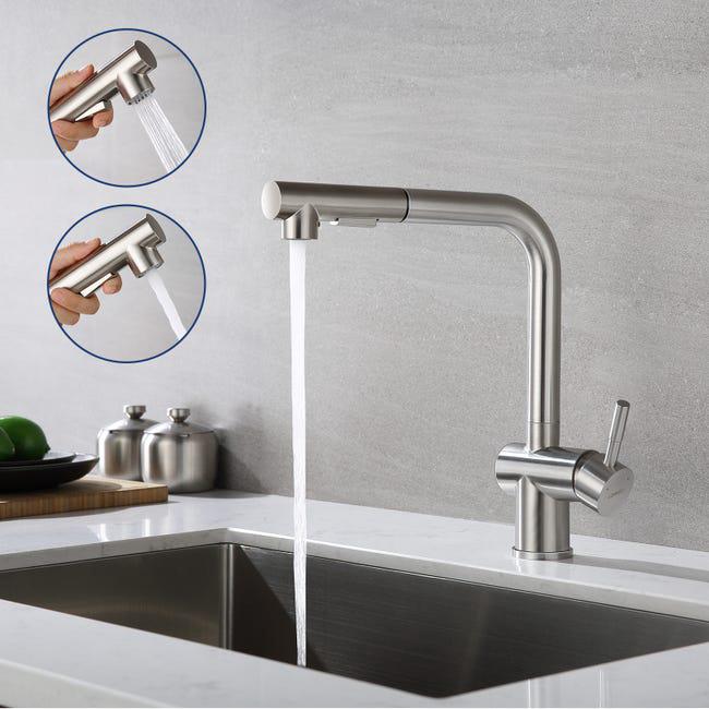 Bateria kuchenna z wyciąganą wylewką dwu strumieniowa bateria zlewozmywakowa bateria kuchenna ze szczotkowanej stali obracana o odkręcany perlator