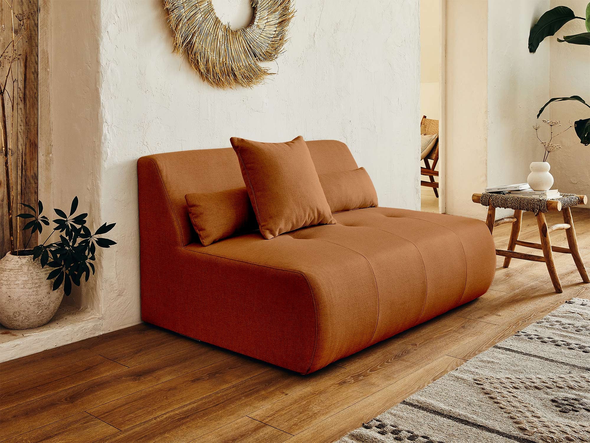 Canapé modulable 5 places en tissu rouille - ONYX - Best Mobilier - 5