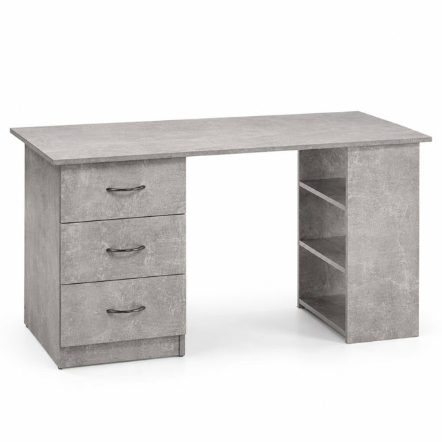 Scrivania Con 3 Cassetti E 3 Vani A Giorno Scrittoio MDF Resistente Con Design Minimal Per Ufficio Studio E Cameretta 120 x 49 x 72 Cm Grigio Cemento