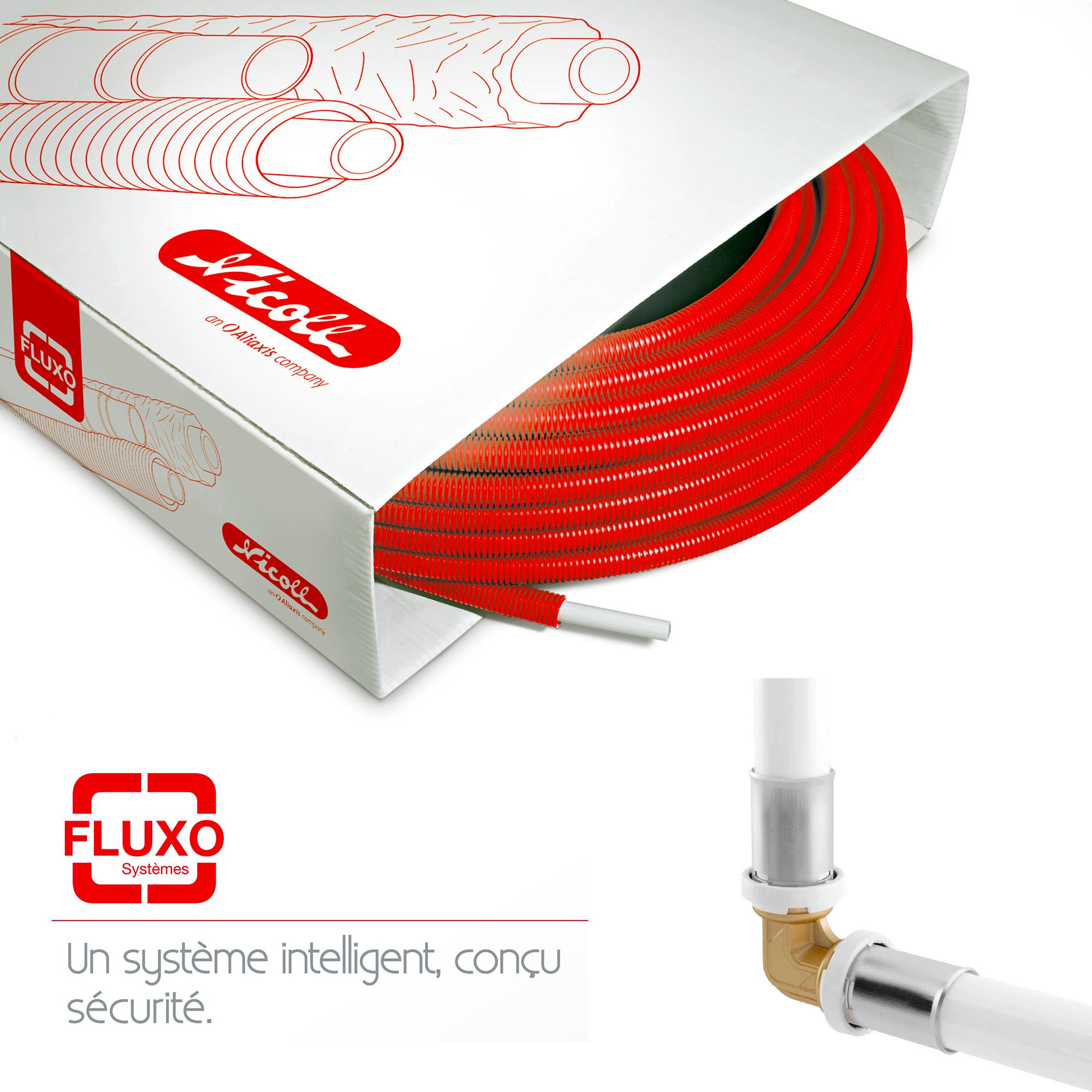 Tube multicouche Fluxo gainé rouge Ø16, en couronne de 100m, NICOLL - 5