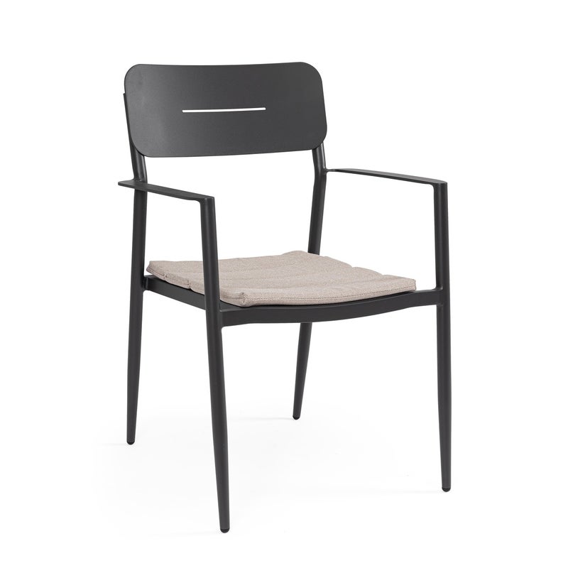 Krzesło aluminiowe "NEBULA" w kolorze antracytowym z podłokietnikami i poduszką, do ogrodu i na werandę.