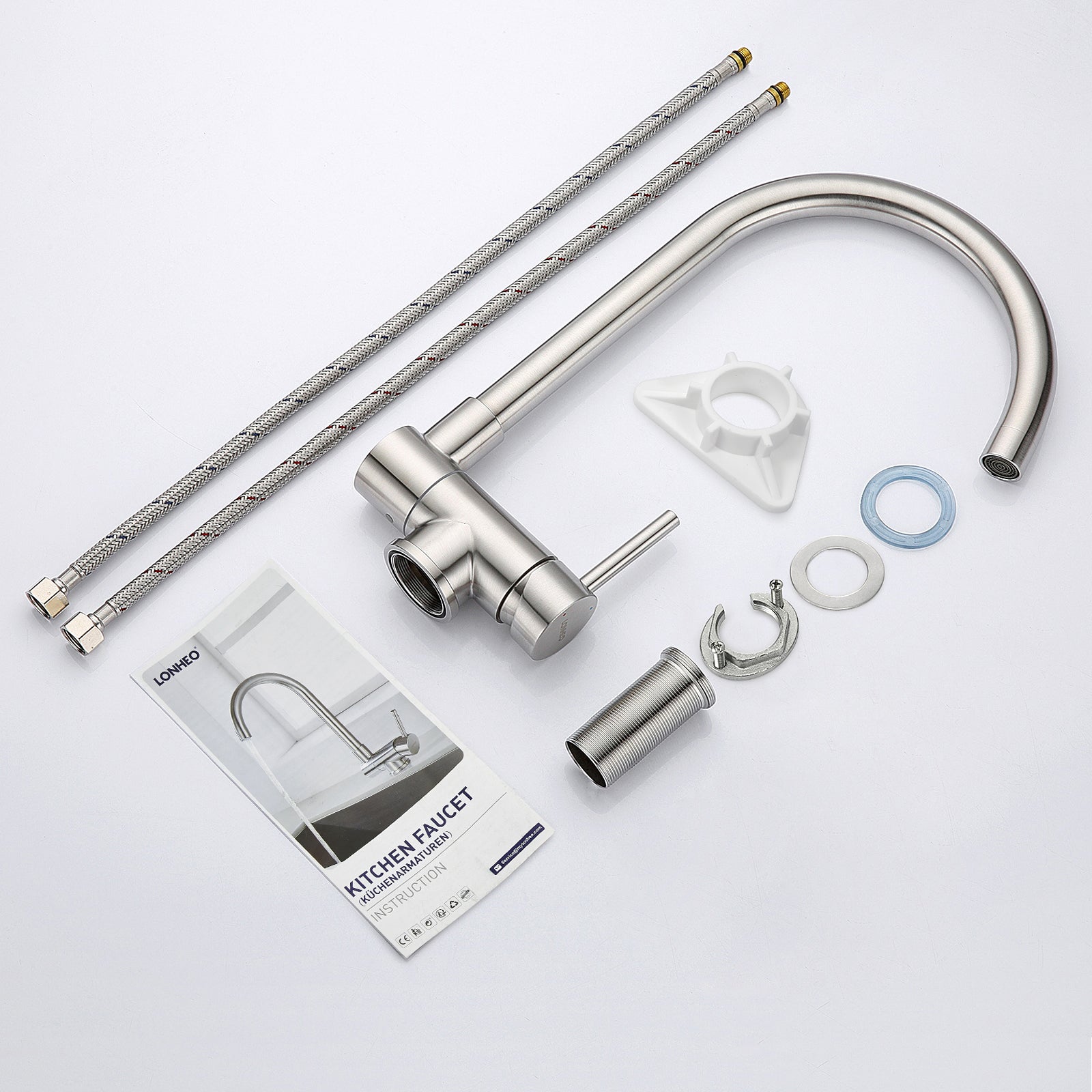 Lonheo Max Robinet de Cuisine Rabattable 2 Jets aux Choux, Mitigeur Evier Repliable en Inox devant Fenêtre, Robinet Évier Pivotant à 360º - 8