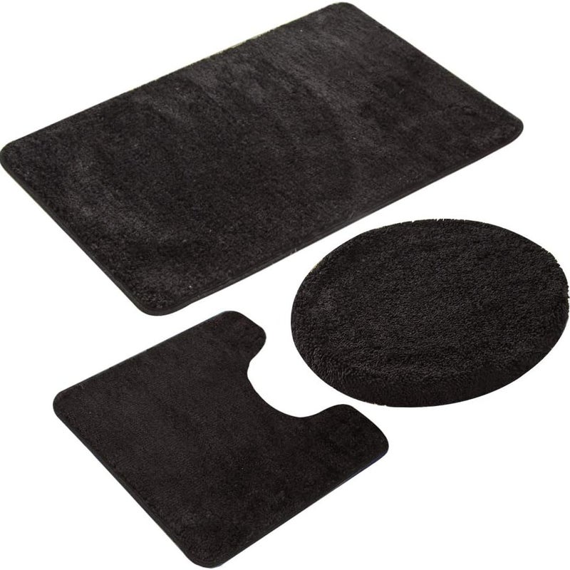 Zestaw 3 dywaników łazienkowych, antypoślizgowych, szybkoschnących, miękkich, wygodnych i chłonnych (czarnych)