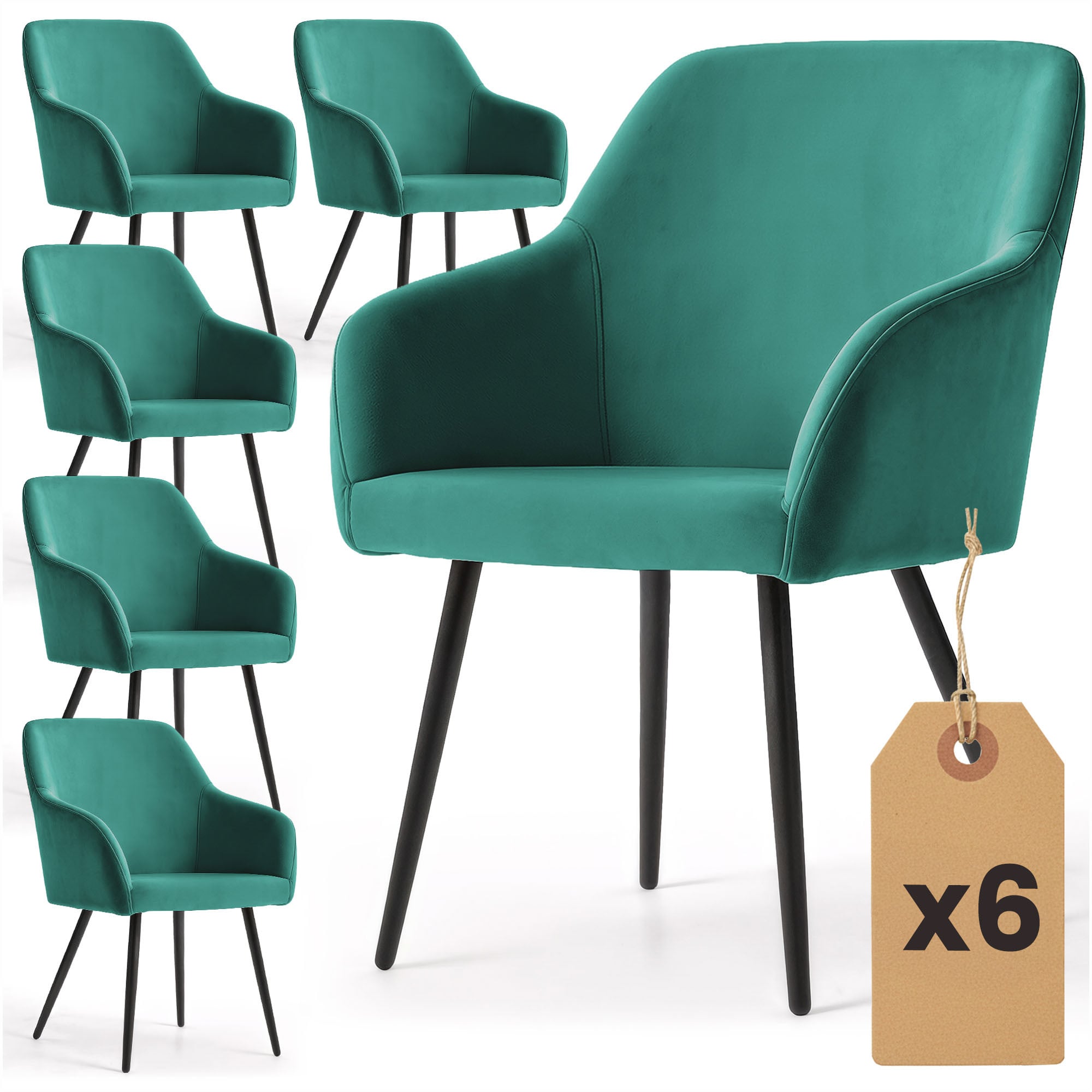 6x Welurowe krzesło tapicerowane gładkie Butelkowa Zieleń ESTELLE Czarne nogi