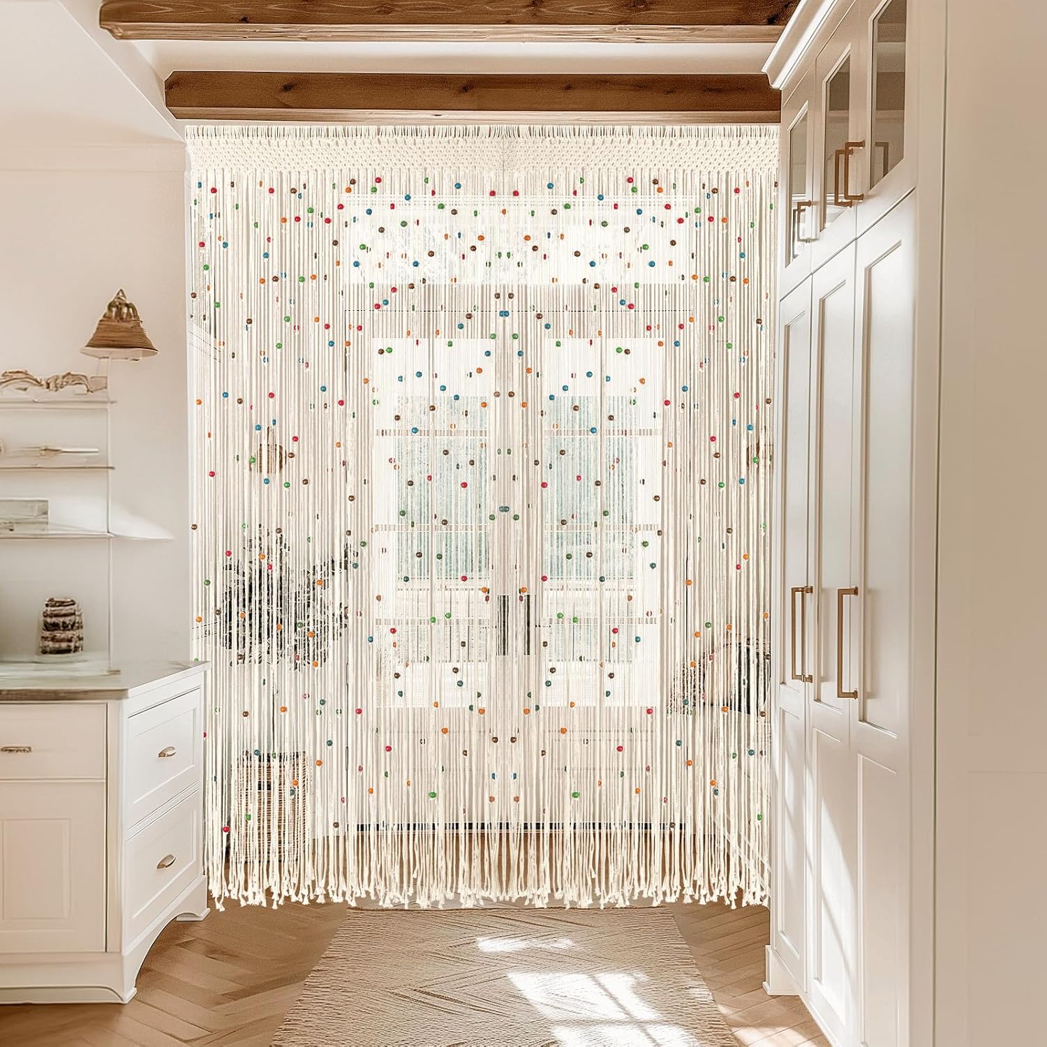 Rideau de Perles en macramé Fait à la Main en Coton pour Porte, fenêtre, séparateur de pièce, Placard 200x 88 cm - 9
