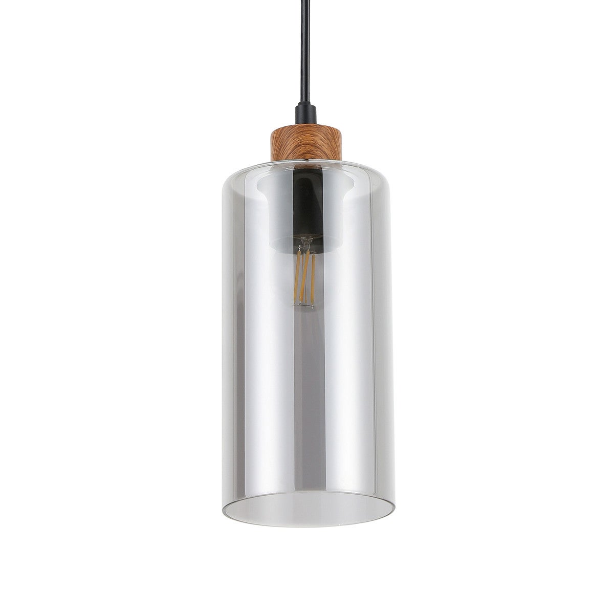 Lampa wisząca Naster drewniana-czarna-dymiona 3xE27x25W nowoczesna wym: 150 x 48 x 10 cm szkło Italux - 4
