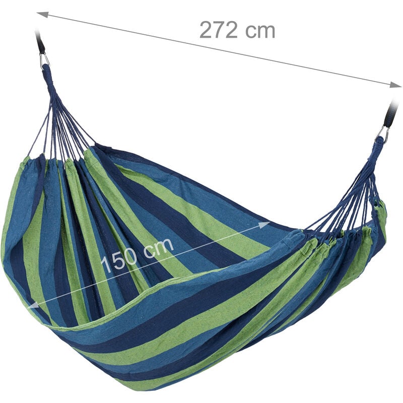 Relaxdays Hamac 300kg, 2 Personnes, Jardin Extérieur, Suspendu, Intérieur, Coton, Transportable, 150 x 272 cm, bleu-vert - 4